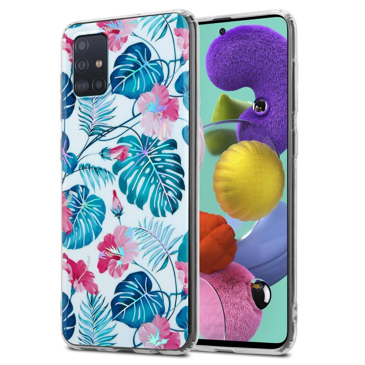 Cadorabo Hülle für Samsung Galaxy A51 4G / M40s Schutz Hülle mit Weiß TPU Etui Blumen Flower Cover Case
