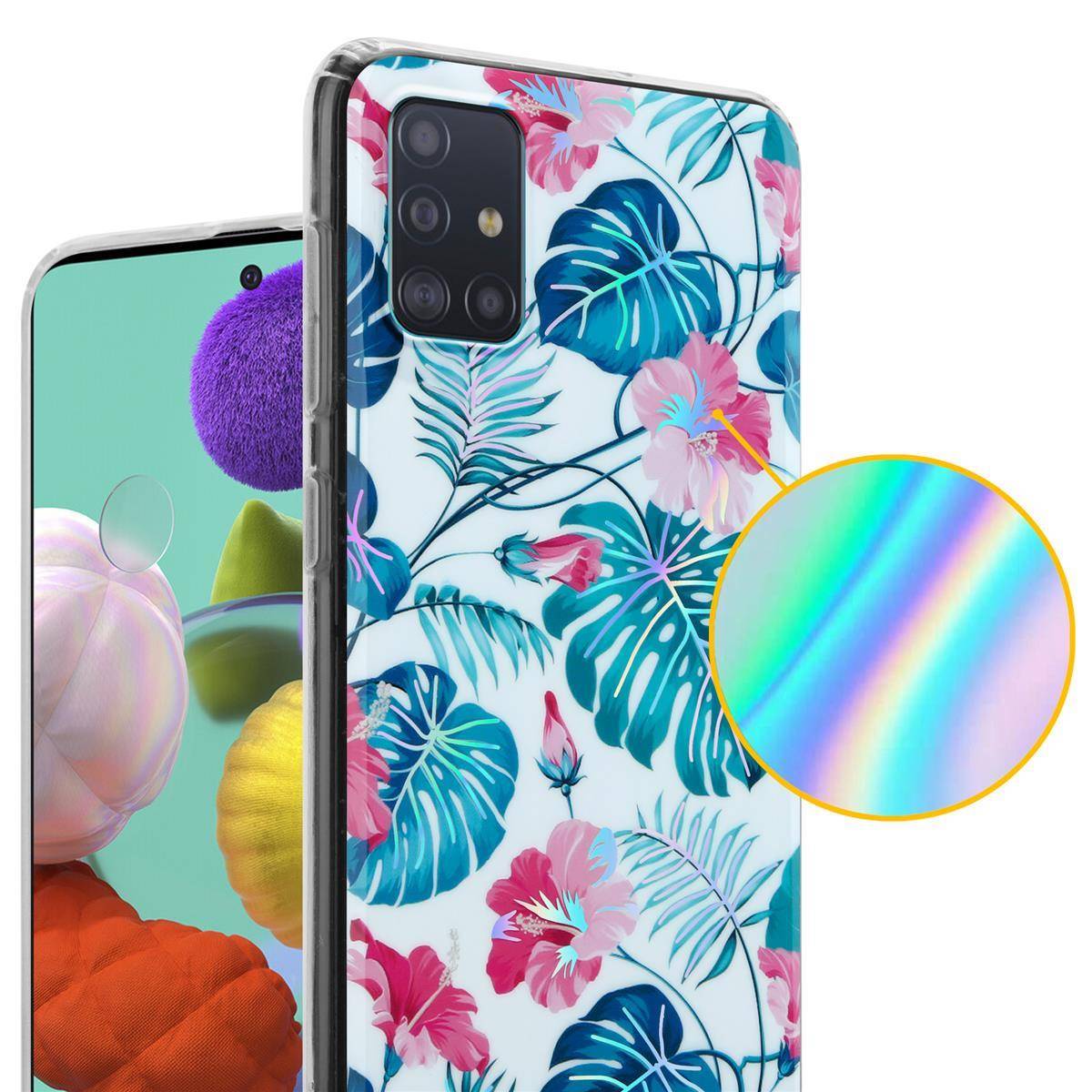 Cadorabo Hülle für Samsung Galaxy A51 4G / M40s Schutz Hülle mit Weiß TPU Etui Blumen Flower Cover Case