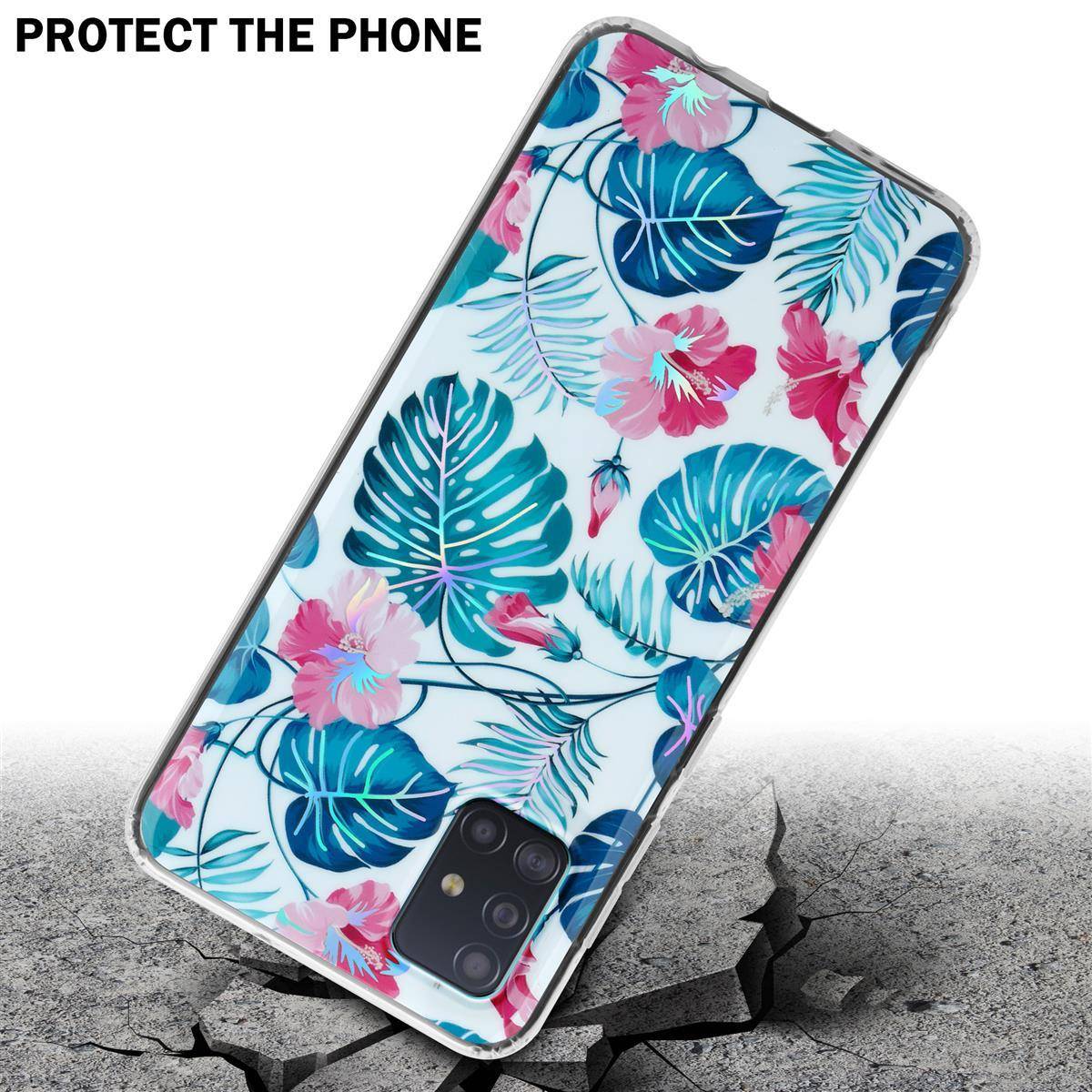 Cadorabo Hülle für Samsung Galaxy A51 4G / M40s Schutz Hülle mit Weiß TPU Etui Blumen Flower Cover Case