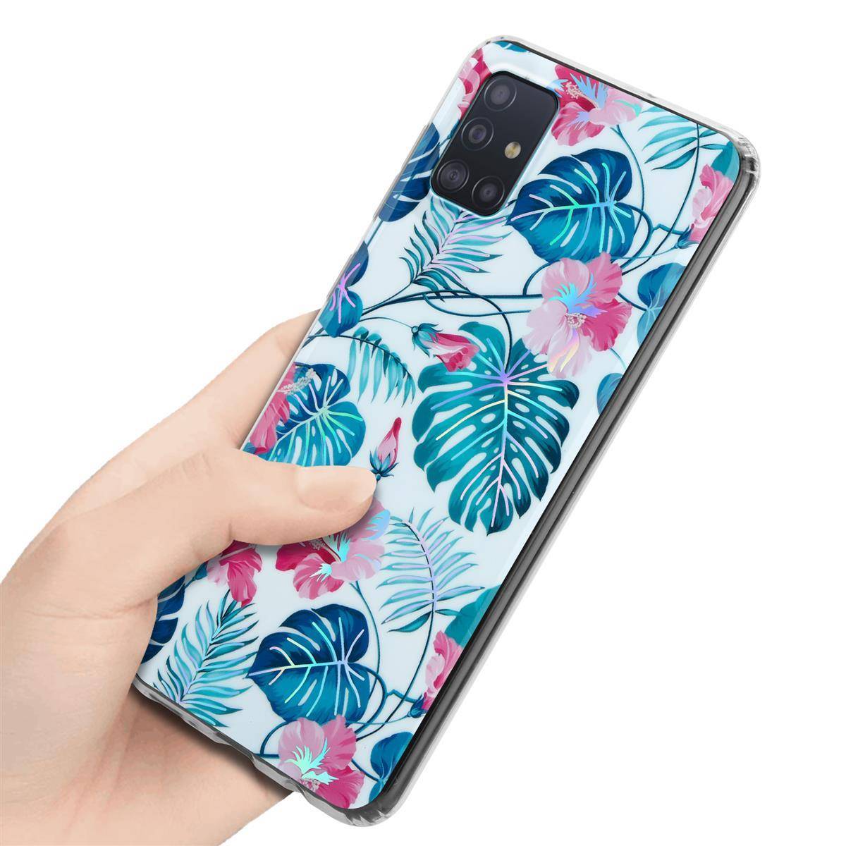 Cadorabo Hülle für Samsung Galaxy A51 4G / M40s Schutz Hülle mit Weiß TPU Etui Blumen Flower Cover Case
