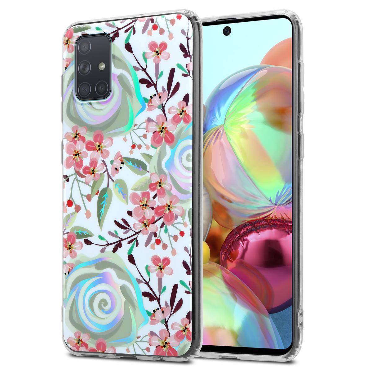 Cadorabo Hülle für Samsung Galaxy A71 4G Schutz Hülle mit Weiß TPU Etui Blumen Flower Cover Case