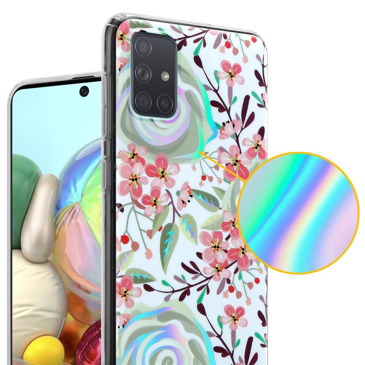 Cadorabo Hülle für Samsung Galaxy A71 4G Schutz Hülle mit Weiß TPU Etui Blumen Flower Cover Case