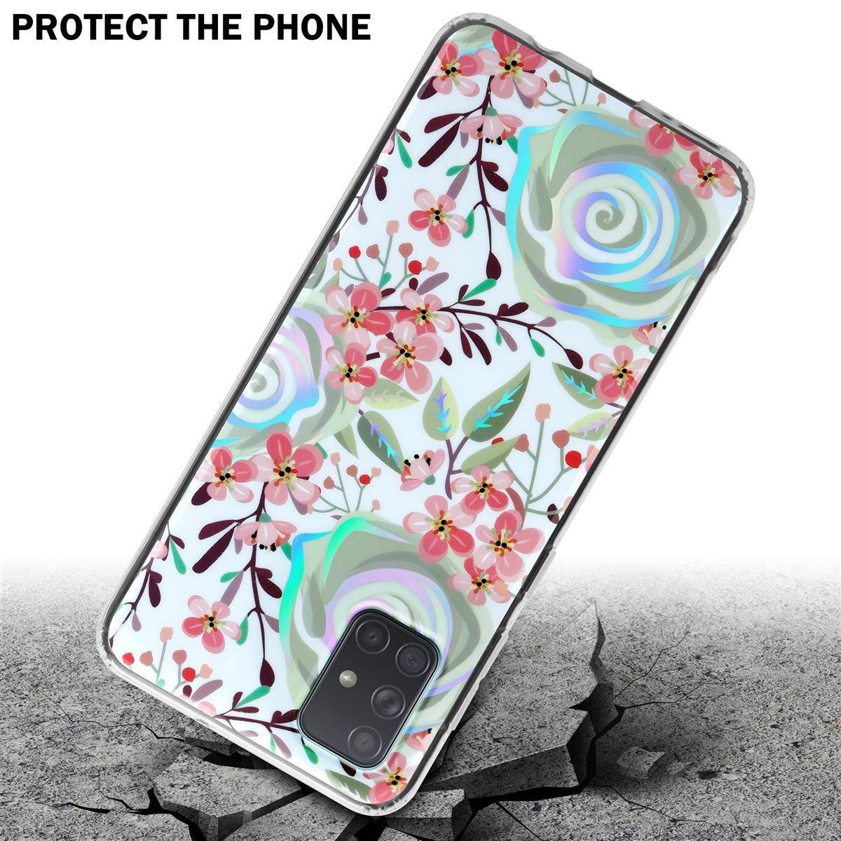 Cadorabo Hülle für Samsung Galaxy A71 4G Schutz Hülle mit Weiß TPU Etui Blumen Flower Cover Case