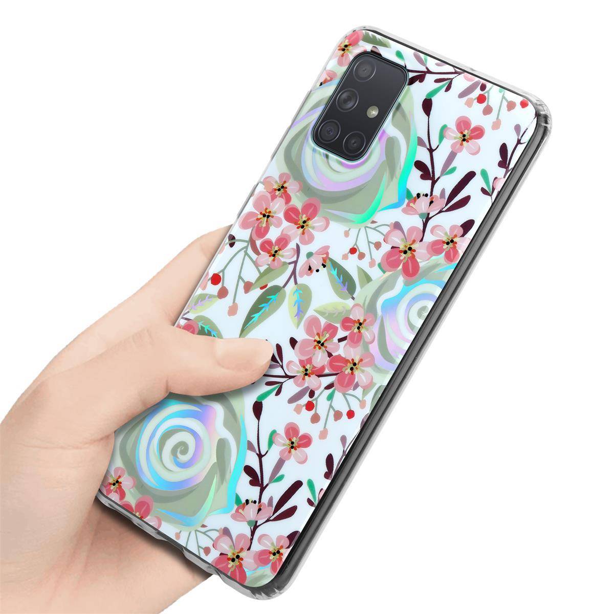 Cadorabo Hülle für Samsung Galaxy A71 4G Schutz Hülle mit Weiß TPU Etui Blumen Flower Cover Case