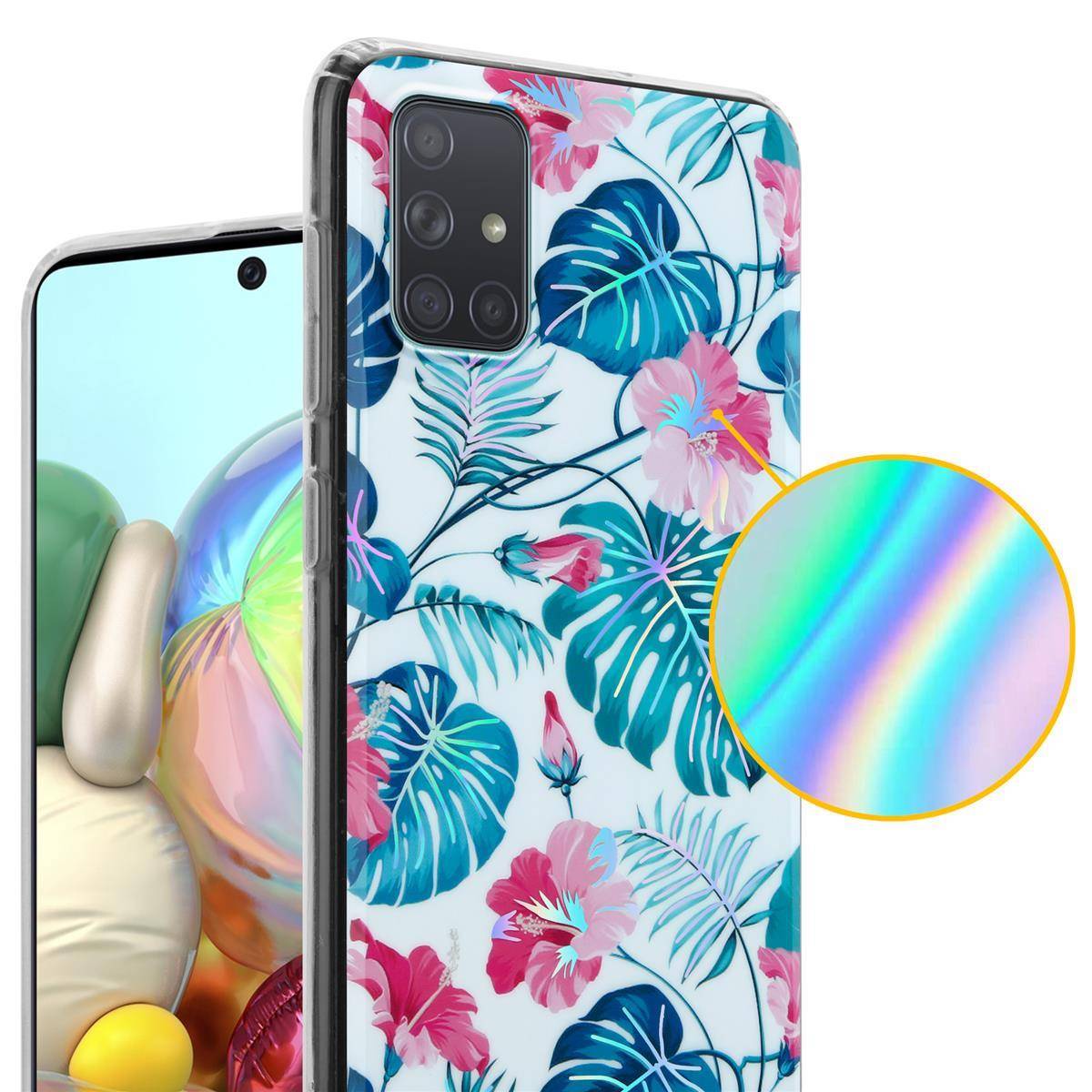 Cadorabo Hülle für Samsung Galaxy A71 4G Schutz Hülle mit Weiß TPU Etui Blumen Flower Cover Case