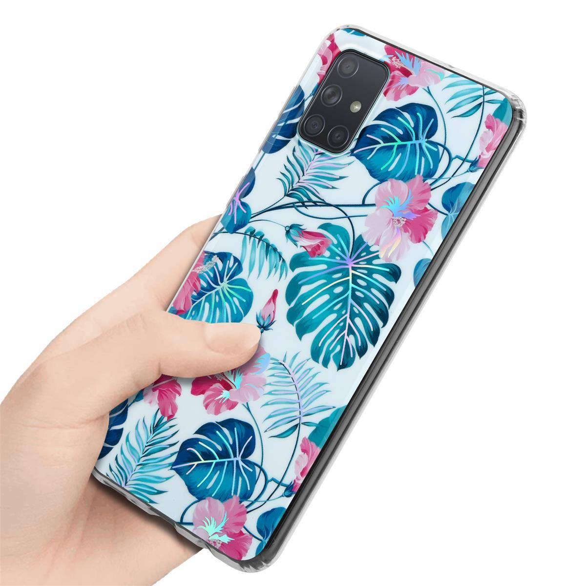 Cadorabo Hülle für Samsung Galaxy A71 4G Schutz Hülle mit Weiß TPU Etui Blumen Flower Cover Case