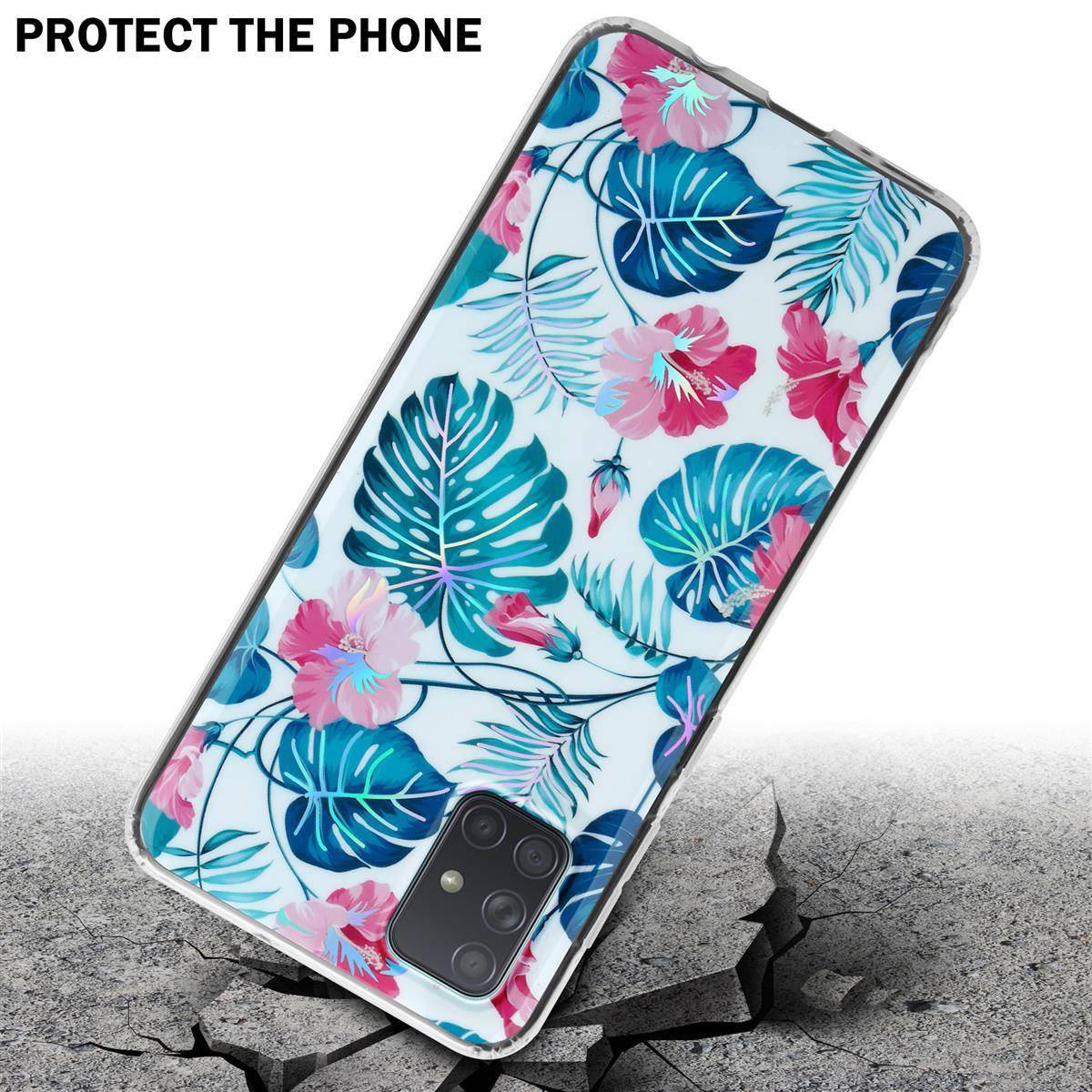 Cadorabo Hülle für Samsung Galaxy A71 4G Schutz Hülle mit Weiß TPU Etui Blumen Flower Cover Case