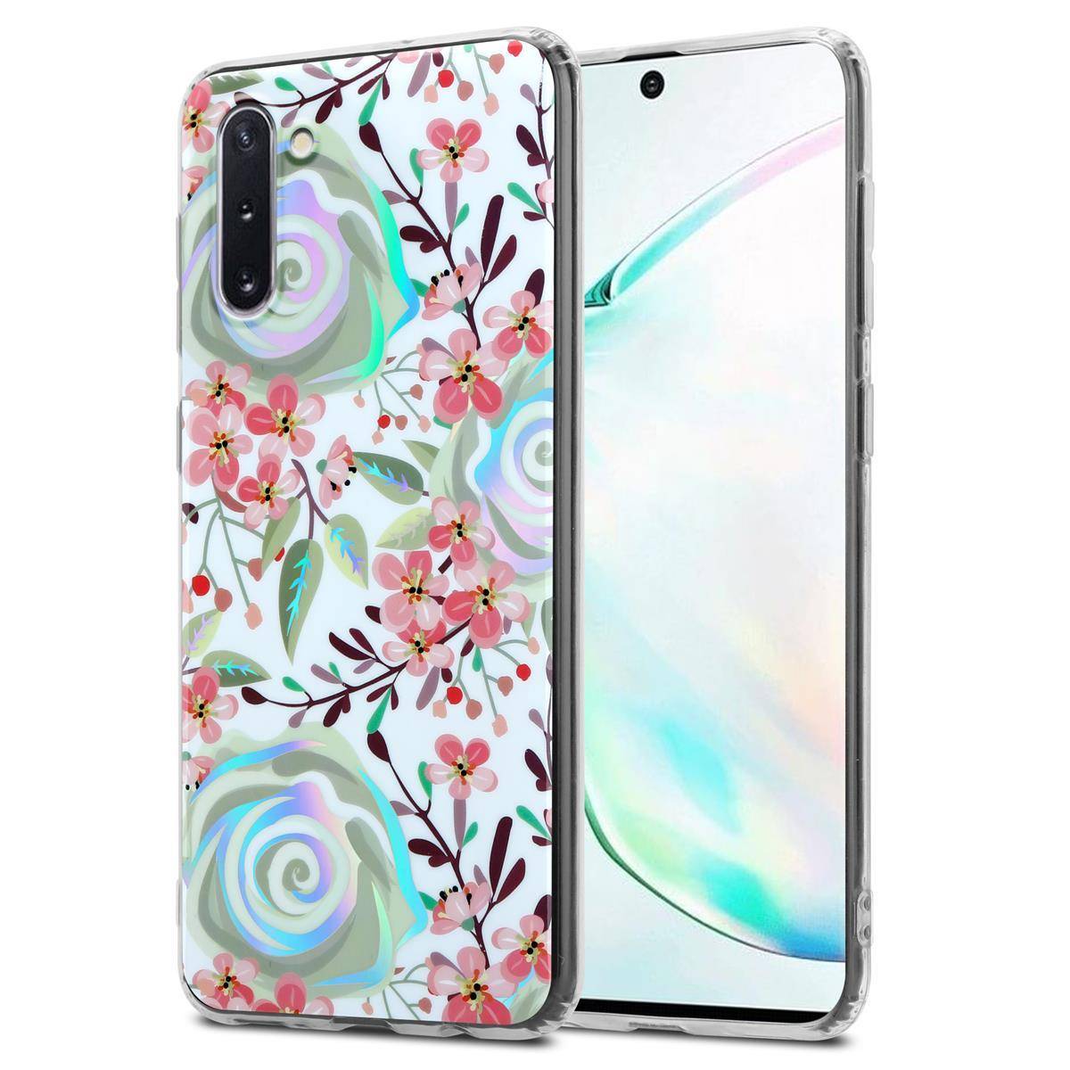 Cadorabo Hülle für Samsung Galaxy NOTE 10 Schutz Hülle mit Weiß TPU Etui Blumen Flower Cover Case