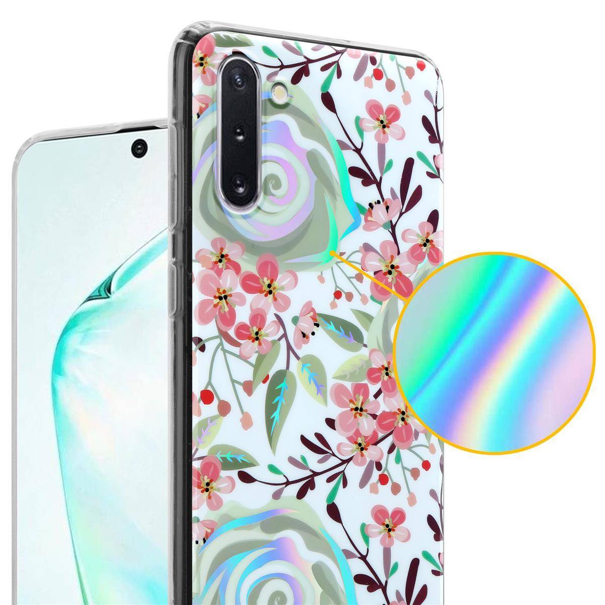 Cadorabo Hülle für Samsung Galaxy NOTE 10 Schutz Hülle mit Weiß TPU Etui Blumen Flower Cover Case