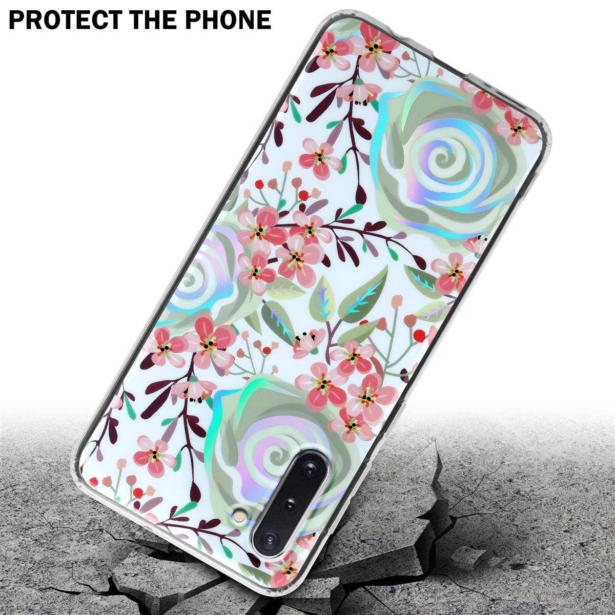 Cadorabo Hülle für Samsung Galaxy NOTE 10 Schutz Hülle mit Weiß TPU Etui Blumen Flower Cover Case