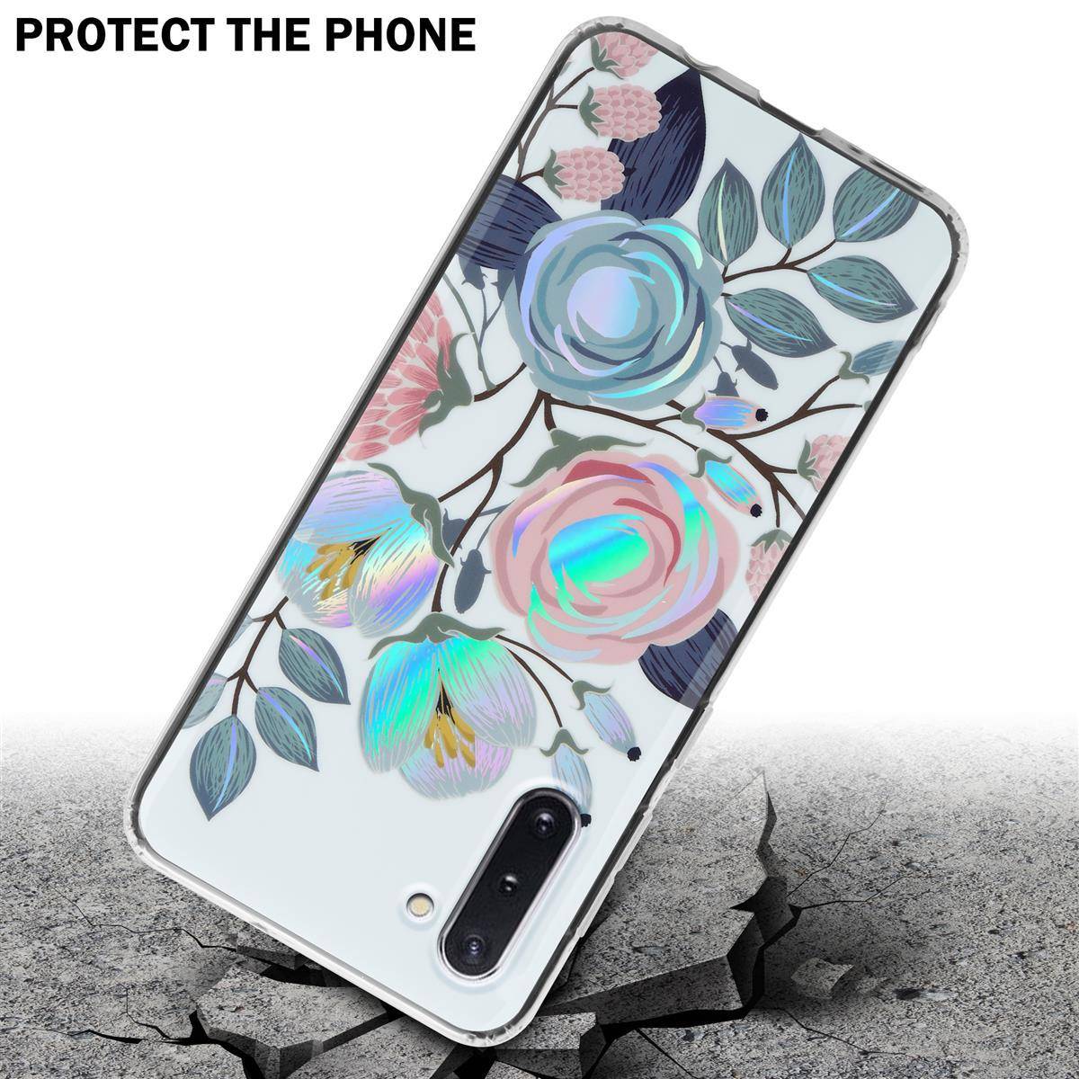Cadorabo Hülle für Samsung Galaxy NOTE 10 Schutz Hülle mit Weiß TPU Etui Blumen Flower Cover Case