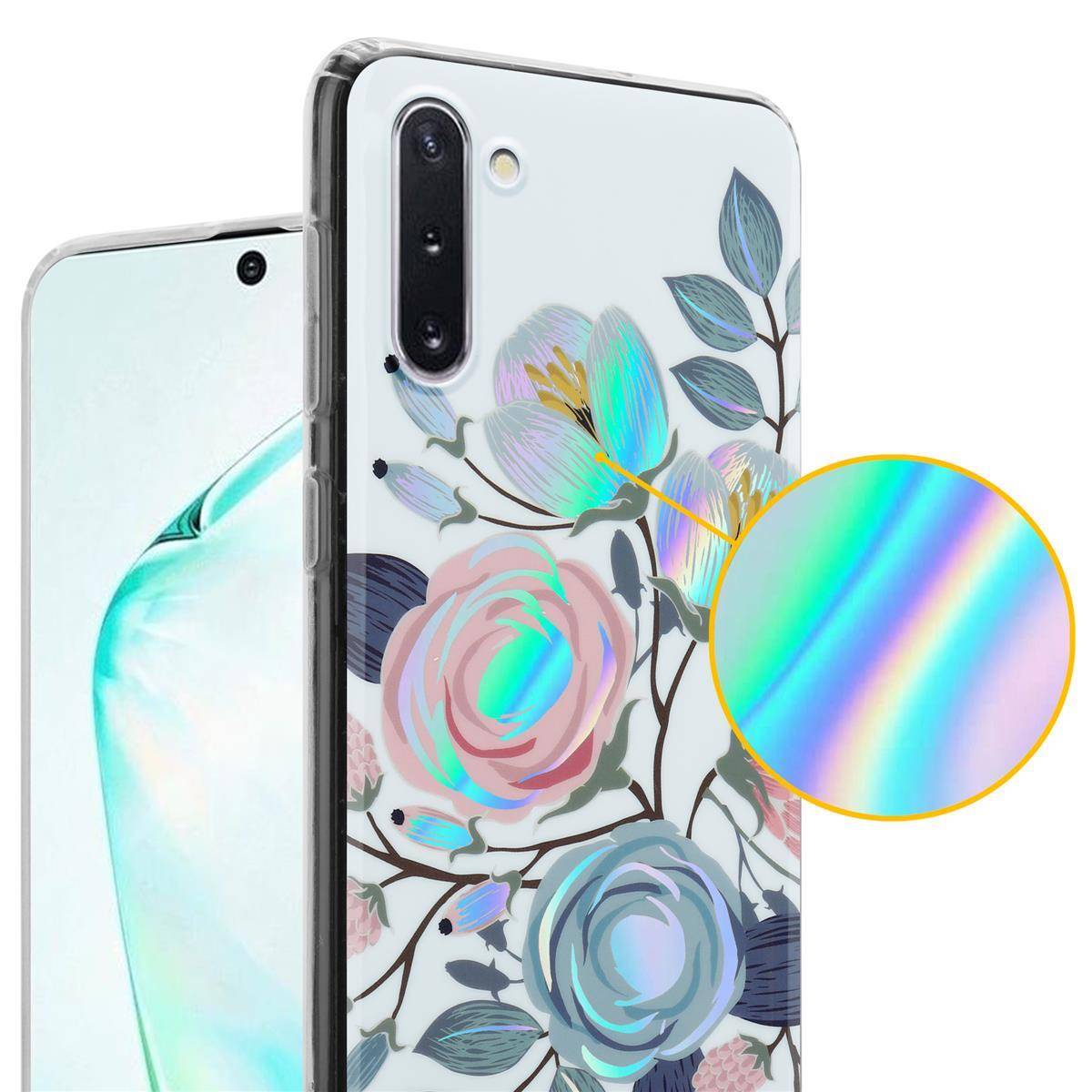 Cadorabo Hülle für Samsung Galaxy NOTE 10 Schutz Hülle mit Weiß TPU Etui Blumen Flower Cover Case