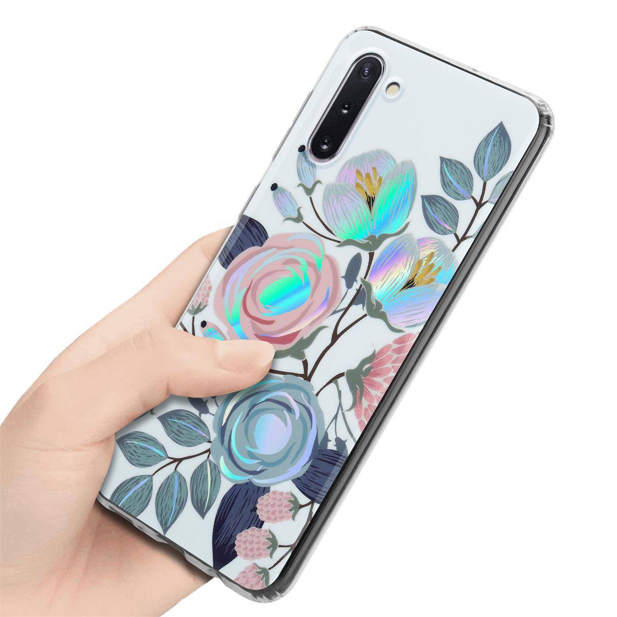 Cadorabo Hülle für Samsung Galaxy NOTE 10 Schutz Hülle mit Weiß TPU Etui Blumen Flower Cover Case