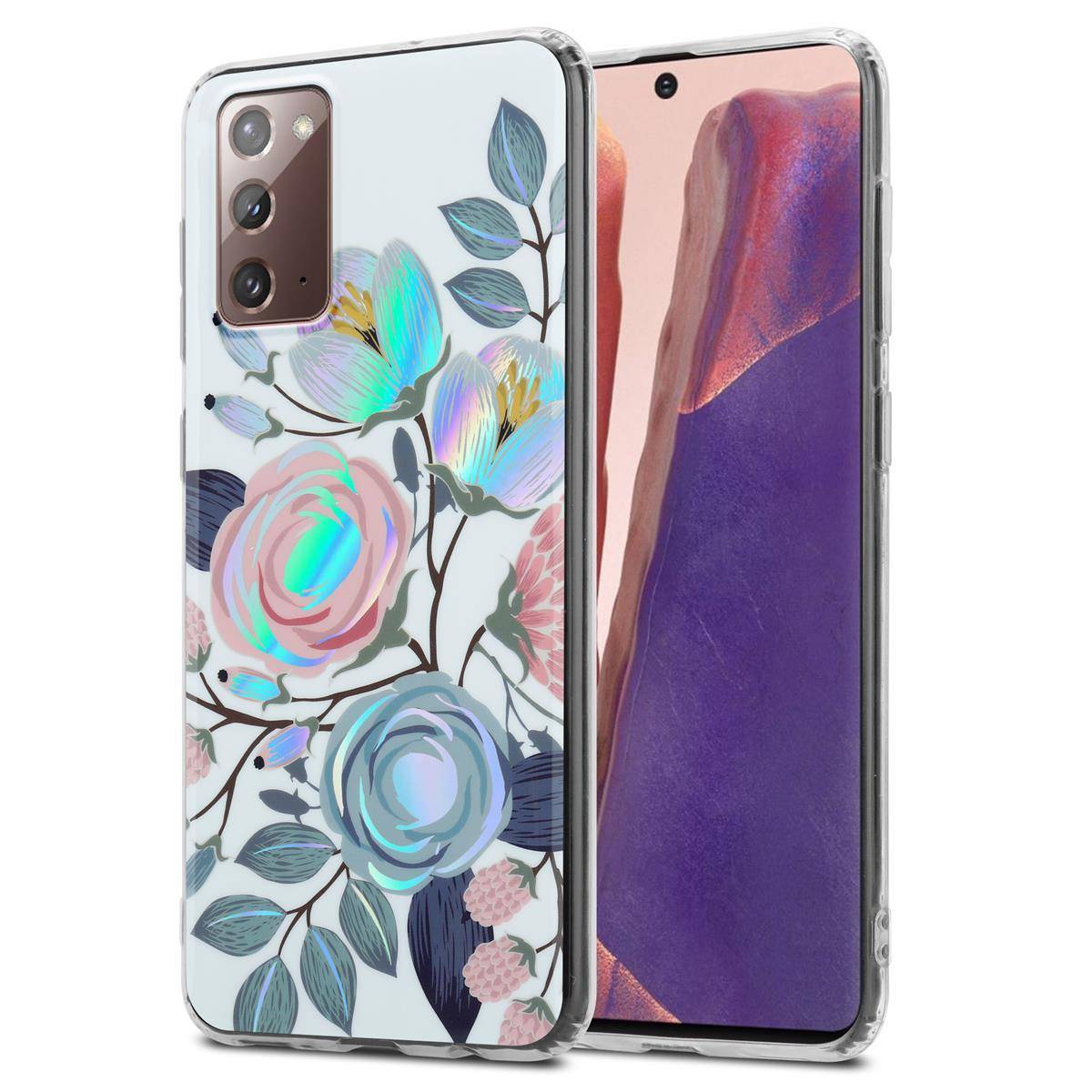 Cadorabo Hülle für Samsung Galaxy NOTE 20 Schutz Hülle mit Weiß TPU Etui Blumen Flower Cover Case