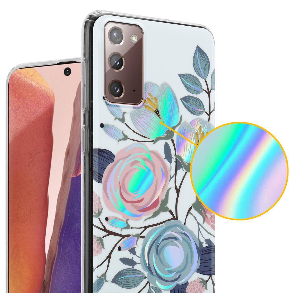 Cadorabo Hülle für Samsung Galaxy NOTE 20 Schutz Hülle mit Weiß TPU Etui Blumen Flower Cover Case