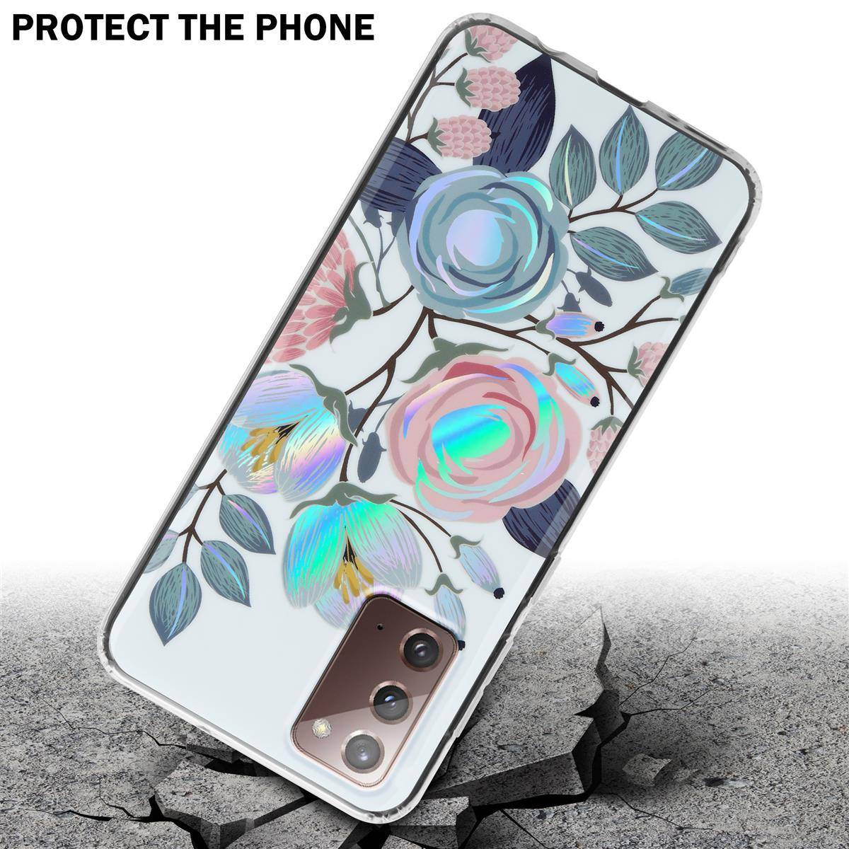 Cadorabo Hülle für Samsung Galaxy NOTE 20 Schutz Hülle mit Weiß TPU Etui Blumen Flower Cover Case