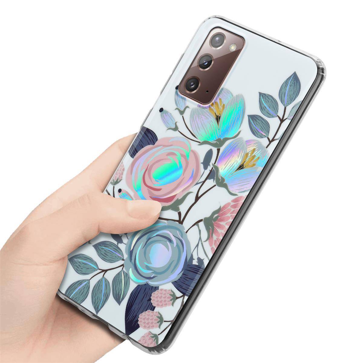 Cadorabo Hülle für Samsung Galaxy NOTE 20 Schutz Hülle mit Weiß TPU Etui Blumen Flower Cover Case