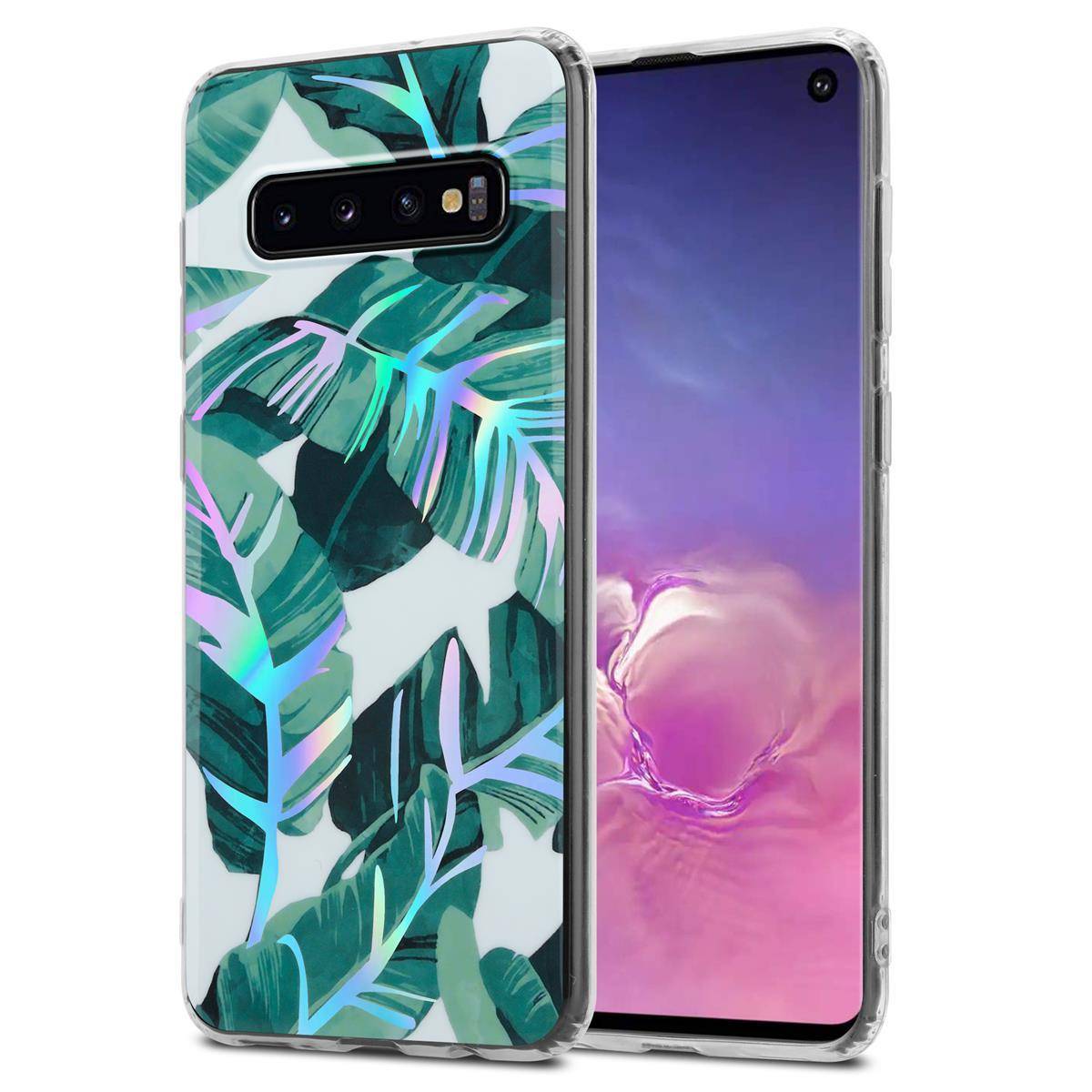 Cadorabo Hülle für Samsung Galaxy S10 4G Schutz Hülle mit Weiß TPU Etui Blumen Flower Cover Case