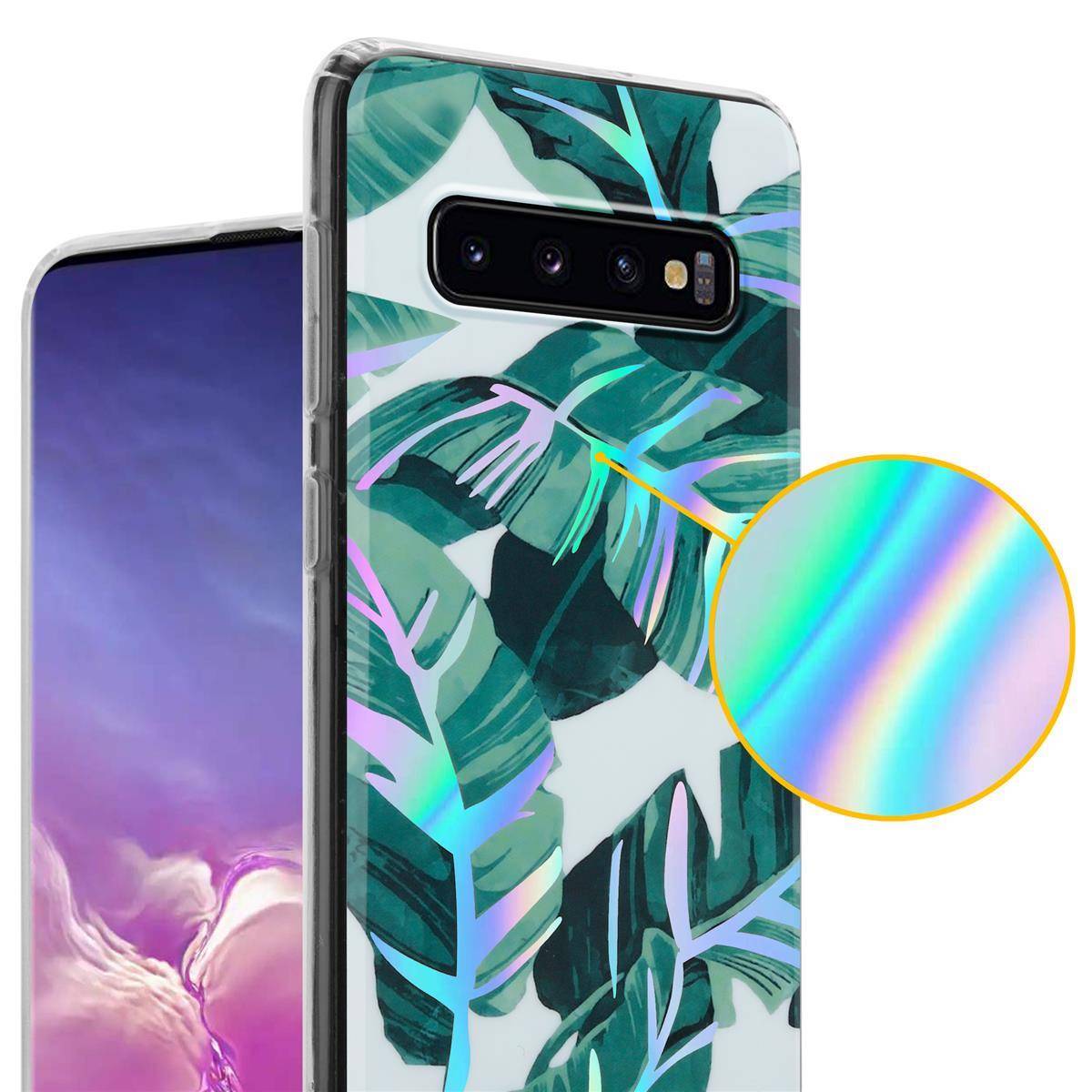 Cadorabo Hülle für Samsung Galaxy S10 4G Schutz Hülle mit Weiß TPU Etui Blumen Flower Cover Case