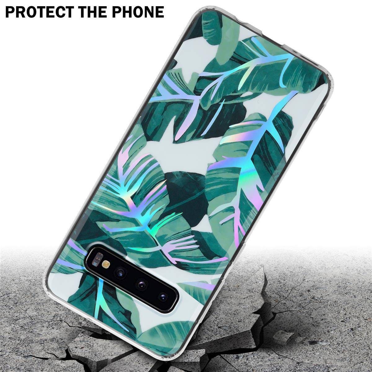 Cadorabo Hülle für Samsung Galaxy S10 4G Schutz Hülle mit Weiß TPU Etui Blumen Flower Cover Case