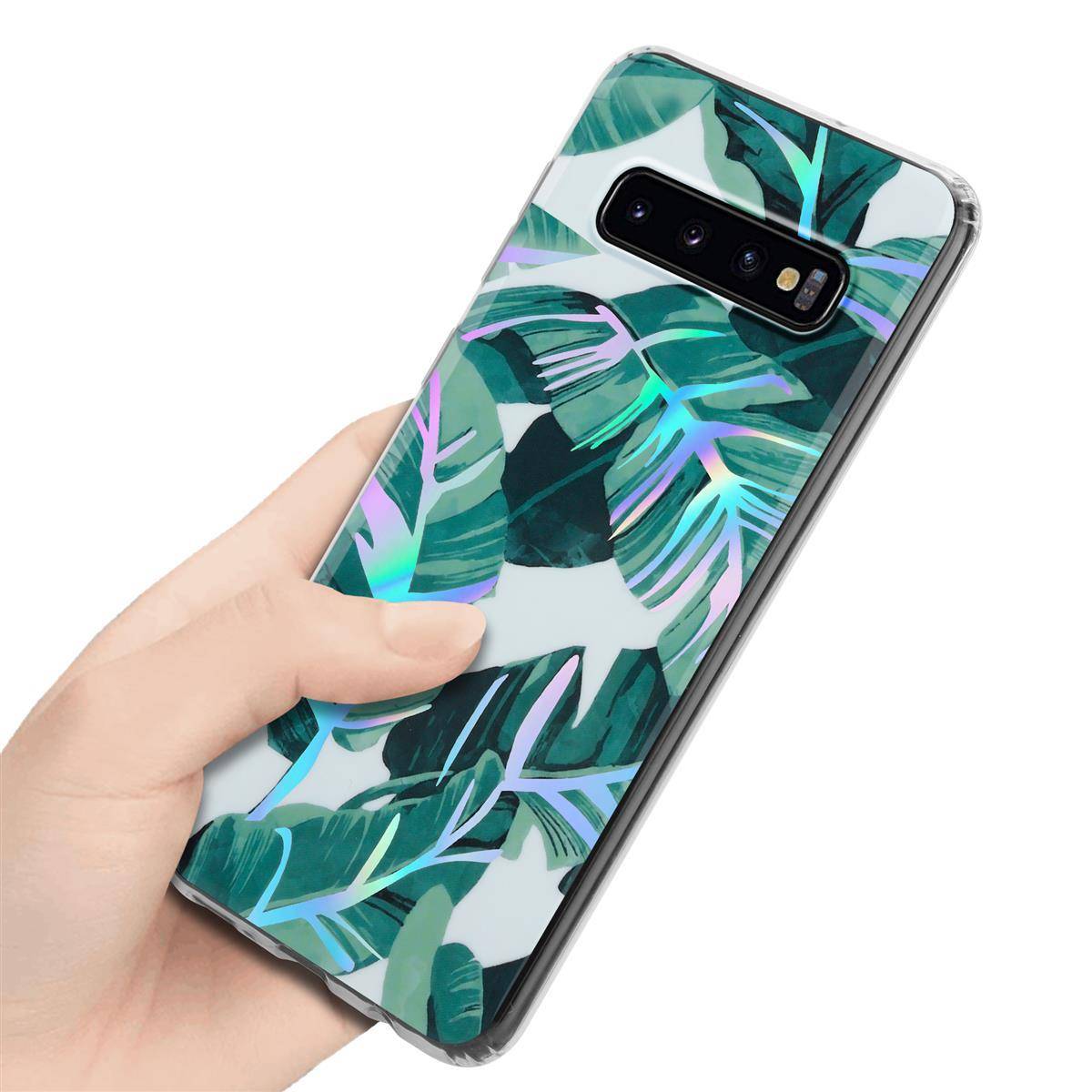 Cadorabo Hülle für Samsung Galaxy S10 4G Schutz Hülle mit Weiß TPU Etui Blumen Flower Cover Case