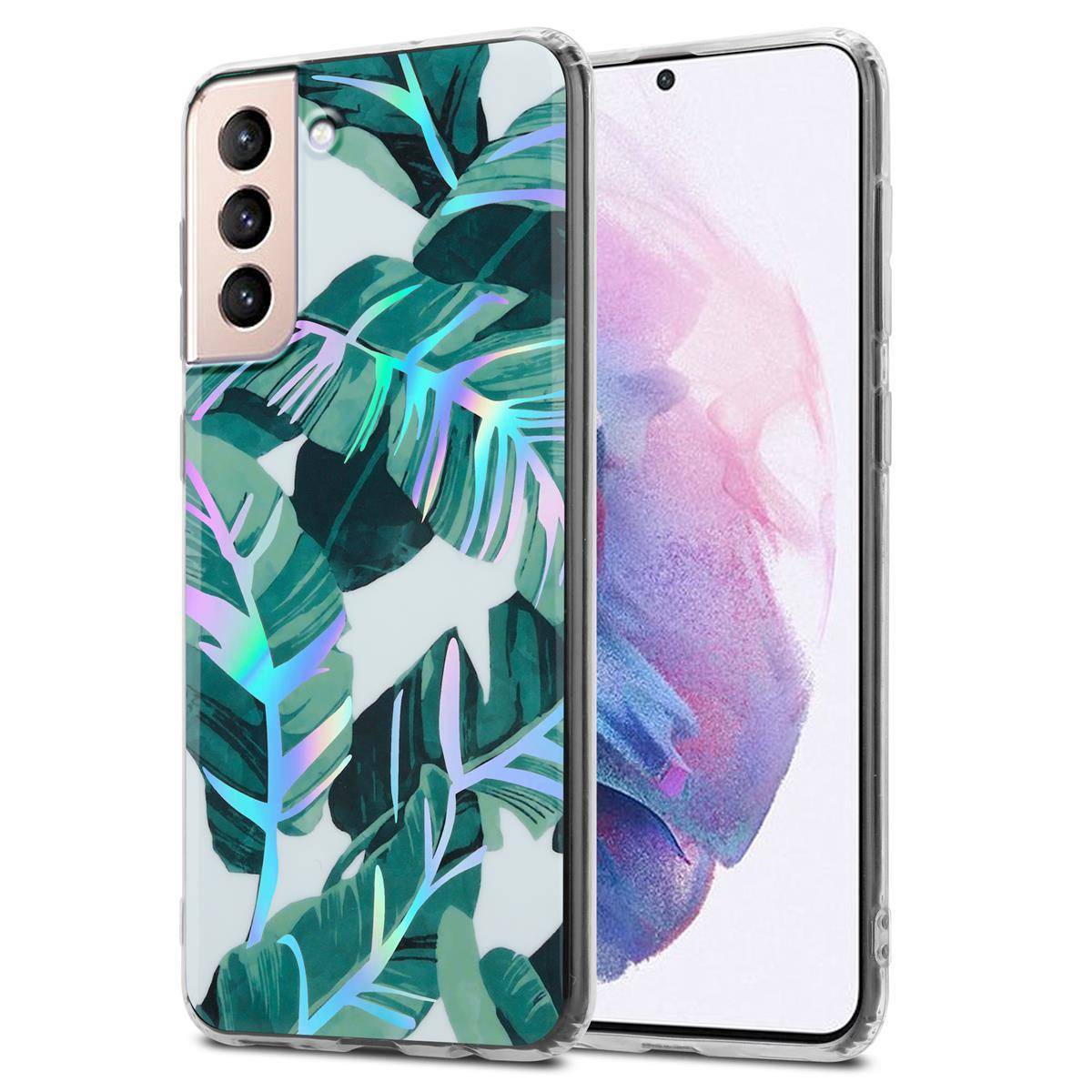 Cadorabo Hülle für Samsung Galaxy S21 PLUS Schutz Hülle mit Weiß TPU Etui Blumen Flower Cover Case