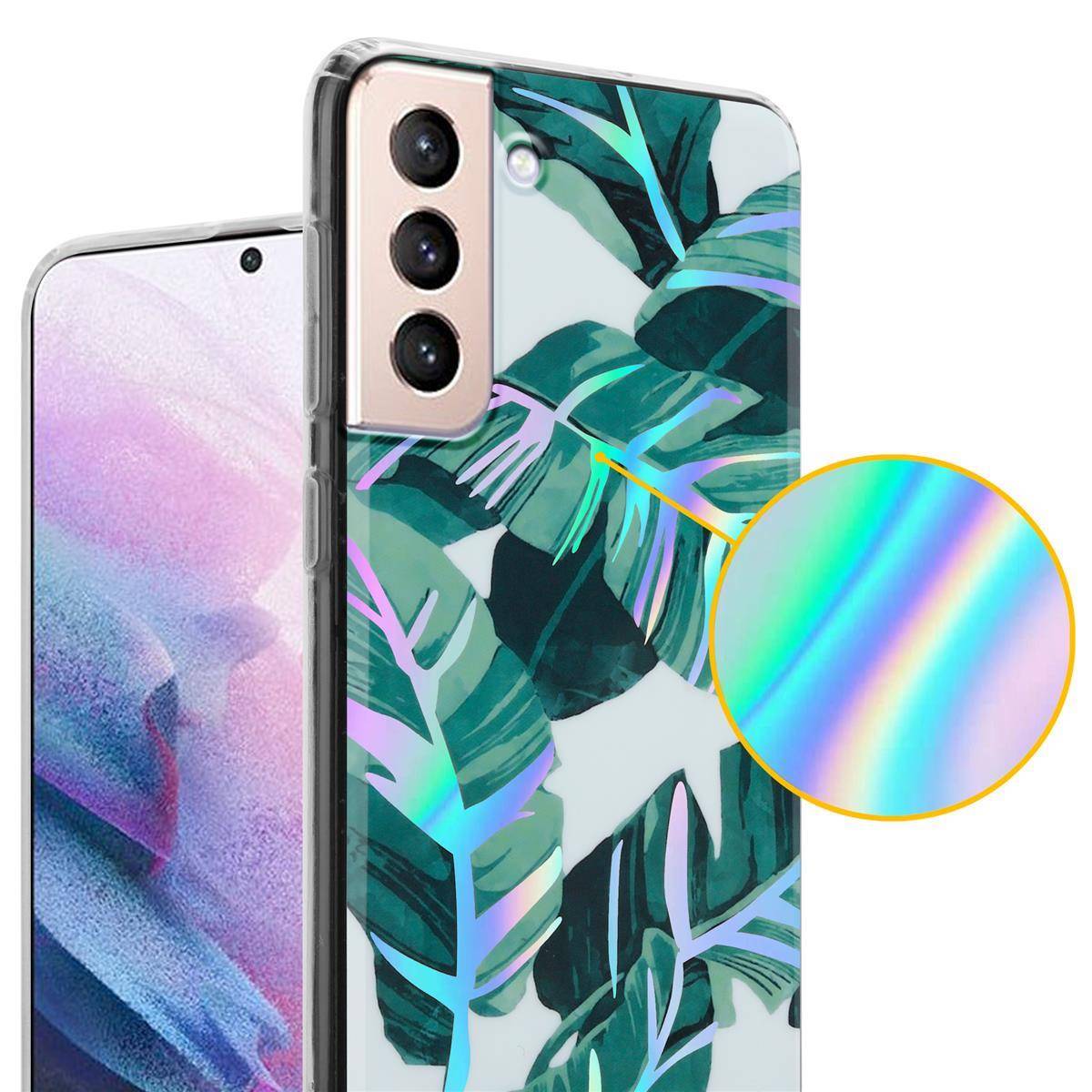 Cadorabo Hülle für Samsung Galaxy S21 PLUS Schutz Hülle mit Weiß TPU Etui Blumen Flower Cover Case