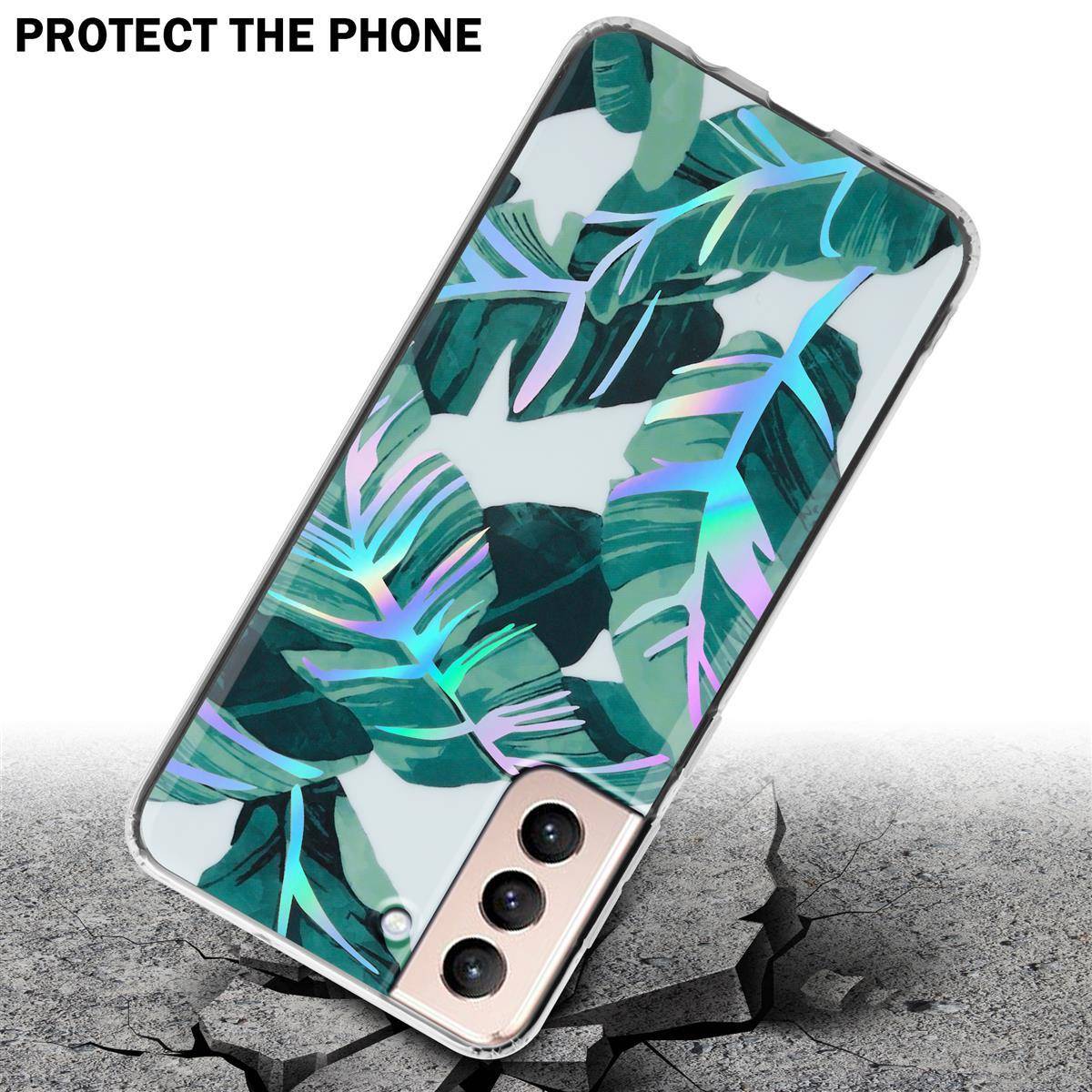 Cadorabo Hülle für Samsung Galaxy S21 PLUS Schutz Hülle mit Weiß TPU Etui Blumen Flower Cover Case