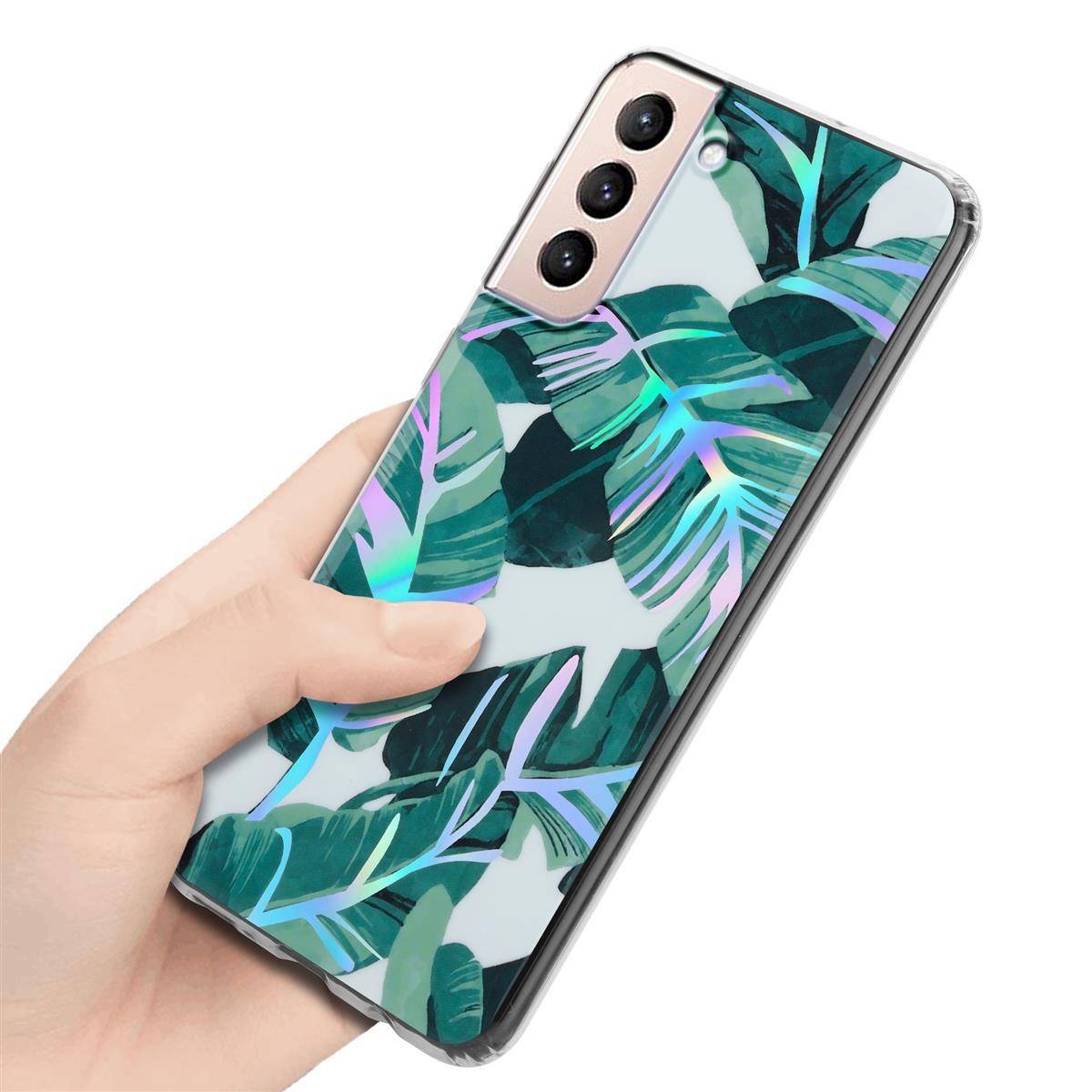 Cadorabo Hülle für Samsung Galaxy S21 PLUS Schutz Hülle mit Weiß TPU Etui Blumen Flower Cover Case