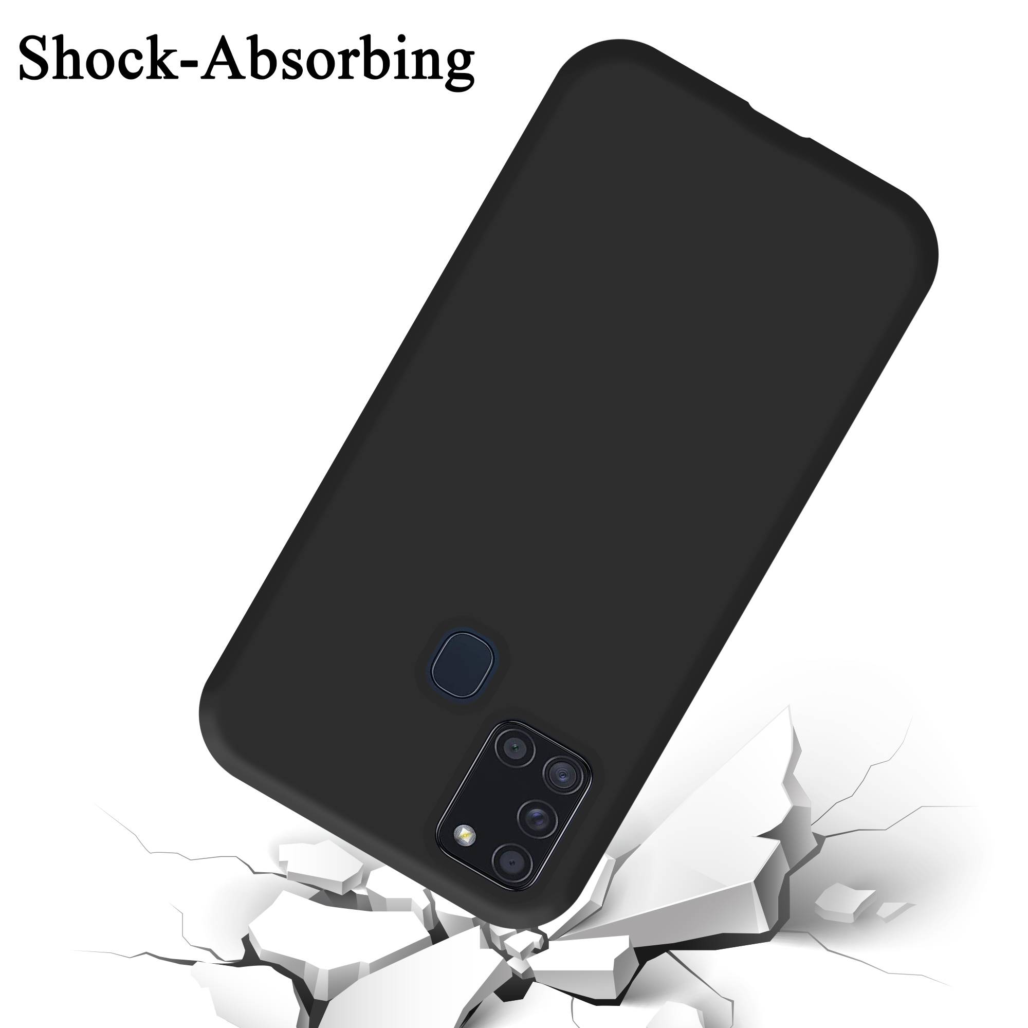 Cadorabo Schutzhülle für Samsung Galaxy A21s Hülle in Schwarz Handyhülle Case Cover TPU Etui
