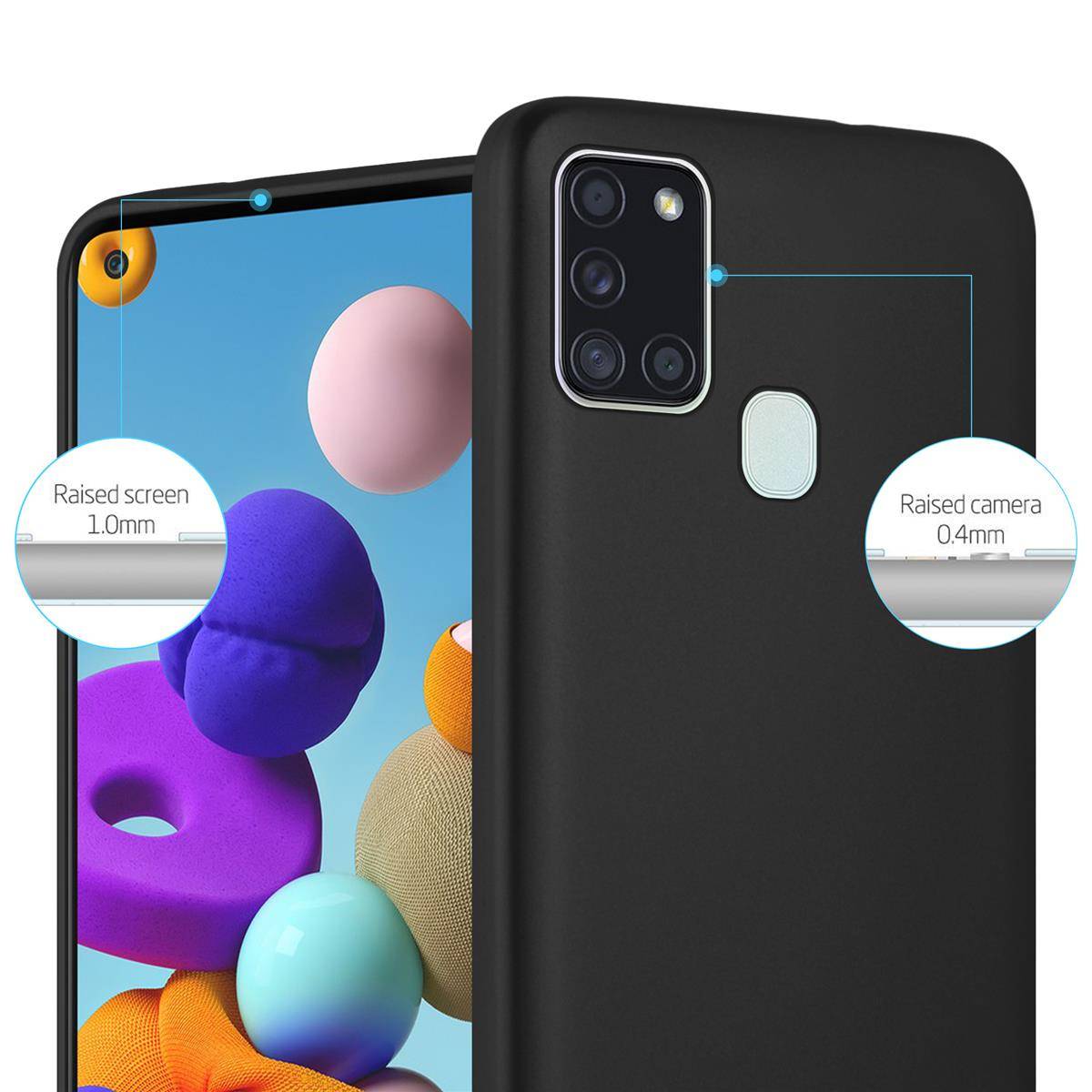 Cadorabo Schutzhülle für Samsung Galaxy A21s Hülle in Schwarz Handyhülle TPU Silikon Etui Cover Case