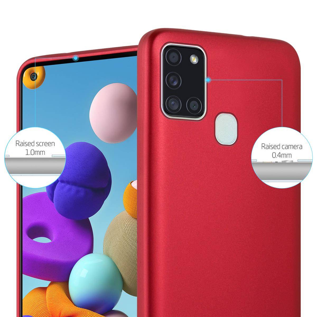 Cadorabo Schutzhülle für Samsung Galaxy A21s Hülle in Rot Handyhülle TPU Silikon Etui Cover Case