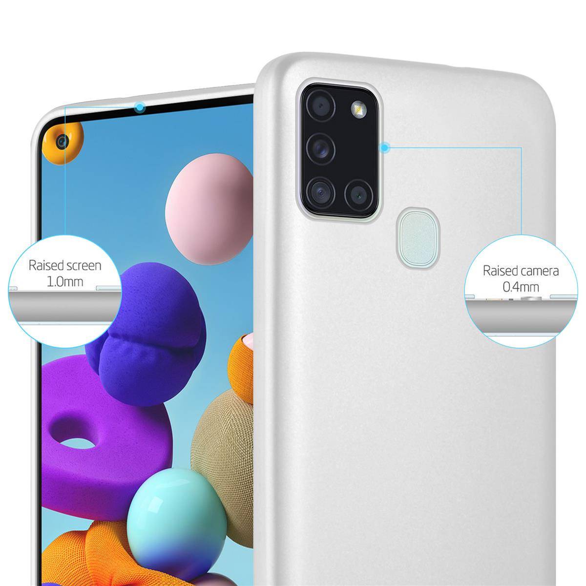 Cadorabo Schutzhülle für Samsung Galaxy A21s Hülle in Silber Handyhülle TPU Silikon Etui Cover Case
