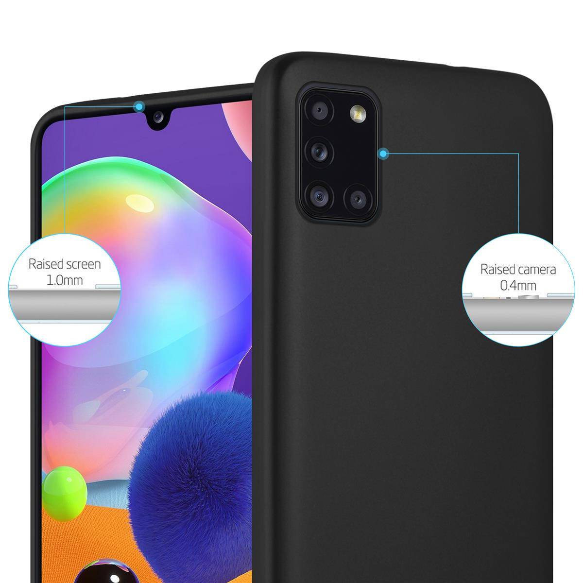 Cadorabo Schutzhülle für Samsung Galaxy A31 Hülle in Schwarz Handyhülle TPU Silikon Etui Cover Case