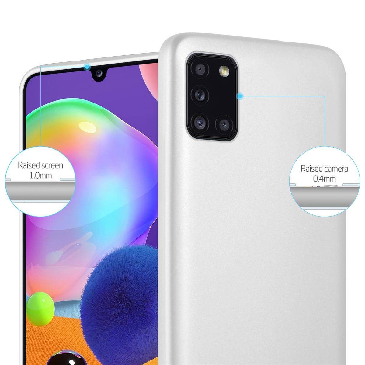 Cadorabo Schutzhülle für Samsung Galaxy A31 Hülle in Silber Handyhülle TPU Silikon Etui Cover Case