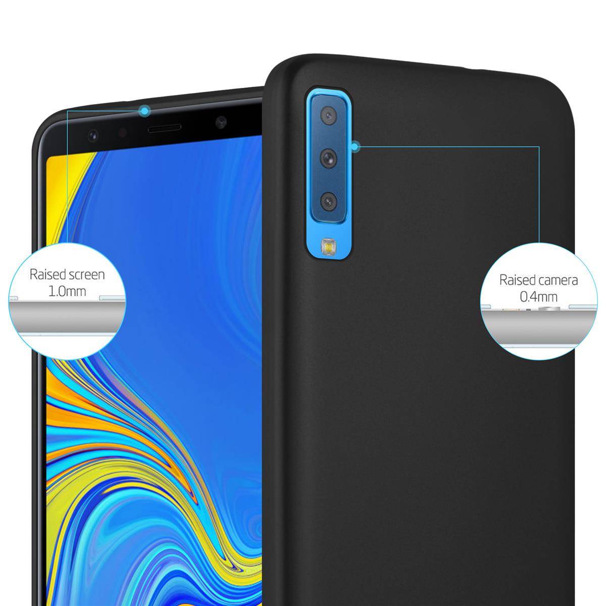 Cadorabo Schutzhülle für Samsung Galaxy A7 2018 Hülle in Schwarz Handyhülle TPU Silikon Etui Cover Case