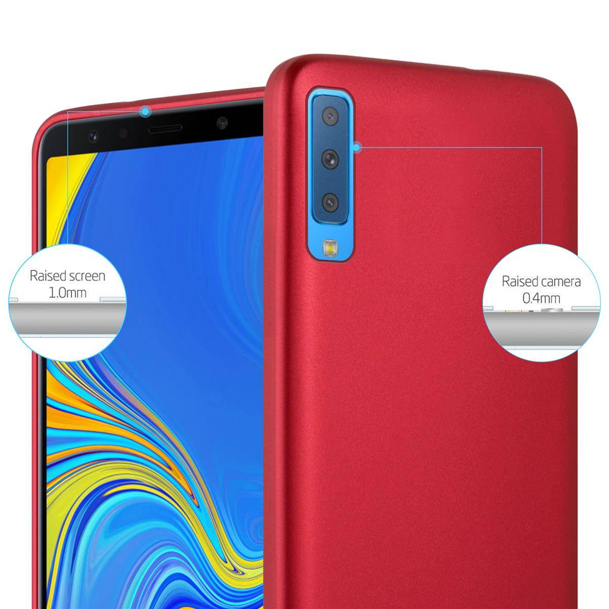 Cadorabo Schutzhülle für Samsung Galaxy A7 2018 Hülle in Rot Handyhülle TPU Silikon Etui Cover Case
