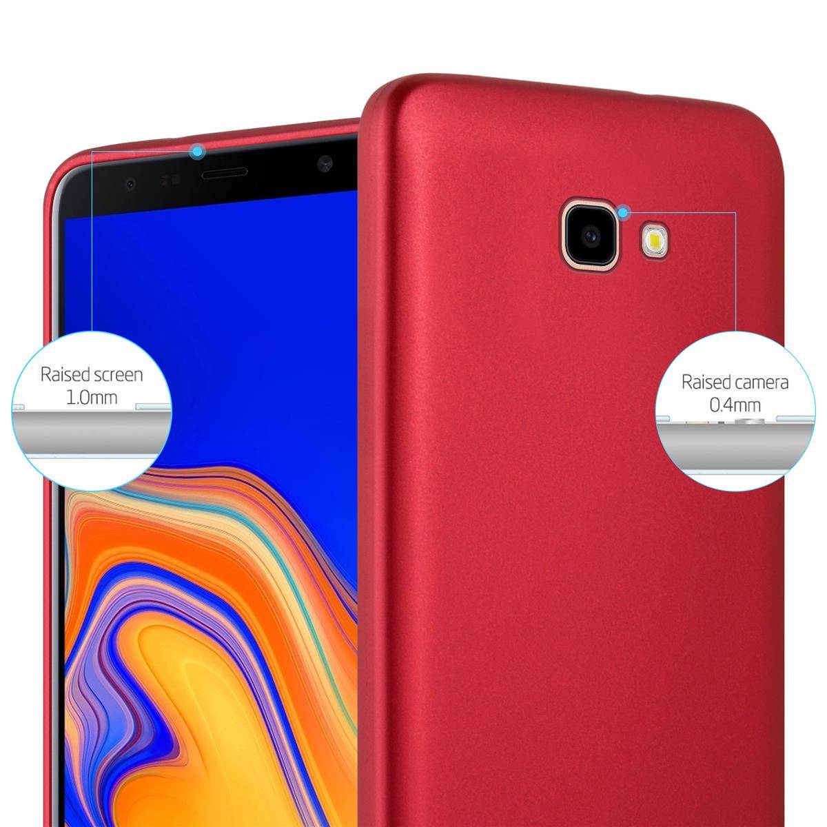 Cadorabo Schutzhülle für Samsung Galaxy J4 PLUS Hülle in Rot Handyhülle TPU Silikon Etui Cover Case