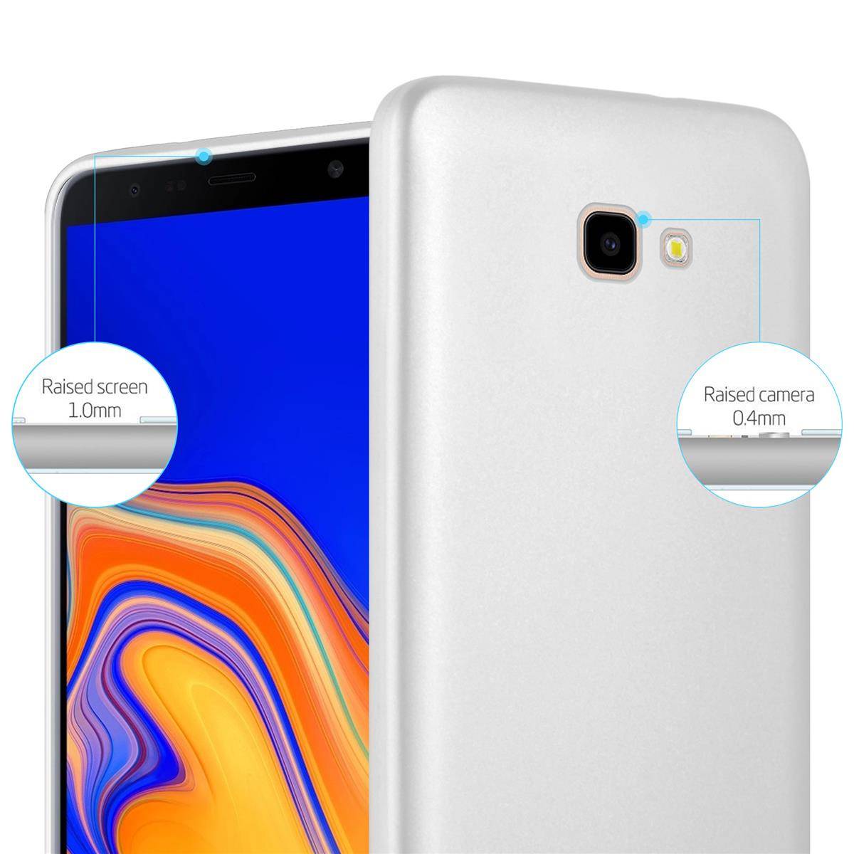 Cadorabo Schutzhülle für Samsung Galaxy J4 PLUS Hülle in Silber Handyhülle TPU Silikon Etui Cover Case