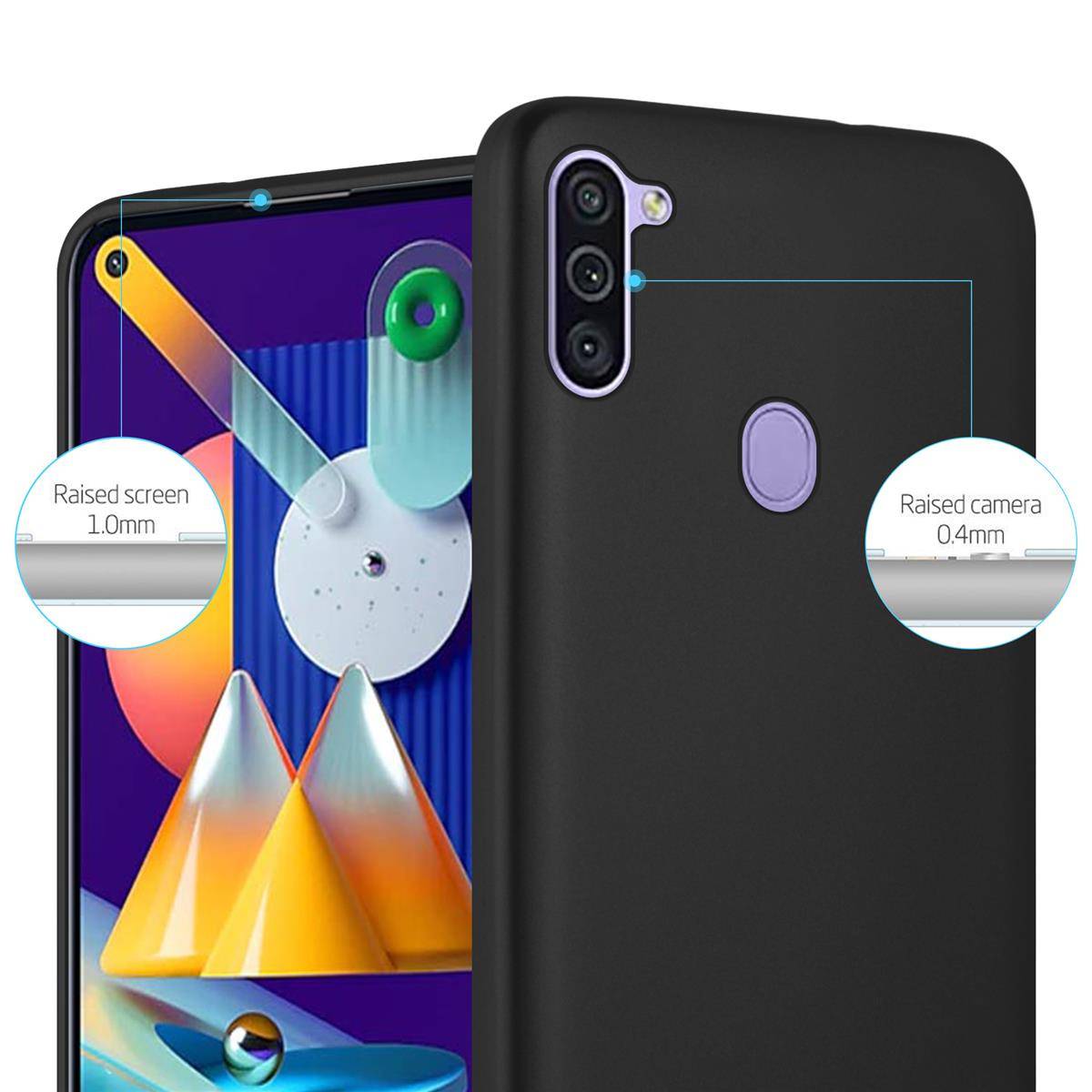 Cadorabo Schutzhülle für Samsung Galaxy A11 / M11 Hülle in Schwarz Handyhülle TPU Silikon Etui Cover Case
