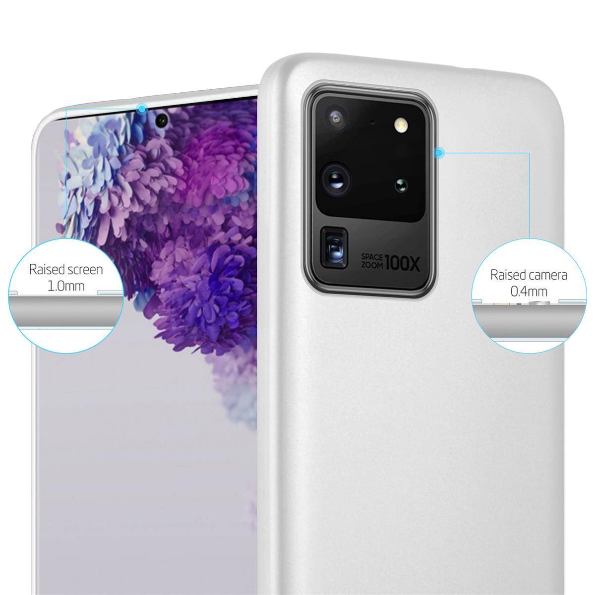 Cadorabo Schutzhülle für Samsung Galaxy S20 ULTRA Hülle in Silber Handyhülle TPU Silikon Etui Cover Case
