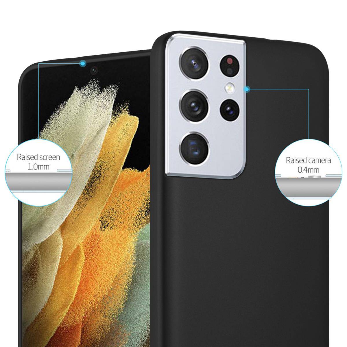 Cadorabo Schutzhülle für Samsung Galaxy S21 ULTRA Hülle in Schwarz Handyhülle TPU Silikon Etui Cover Case