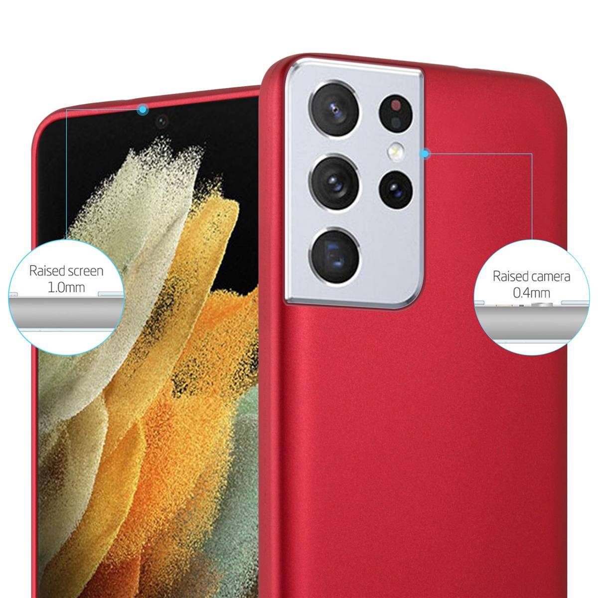 Cadorabo Schutzhülle für Samsung Galaxy S21 ULTRA Hülle in Rot Handyhülle TPU Silikon Etui Cover Case