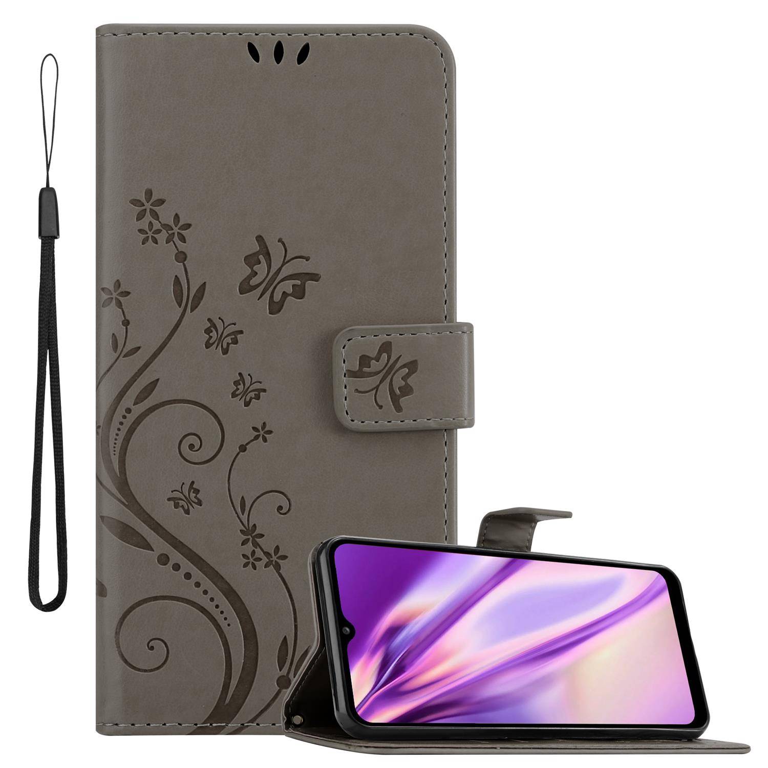 Cadorabo Hülle für Samsung Galaxy A02s Schutz Hülle in Grau Schutzhülle Handy Hülle Etui Case Blumen Flower