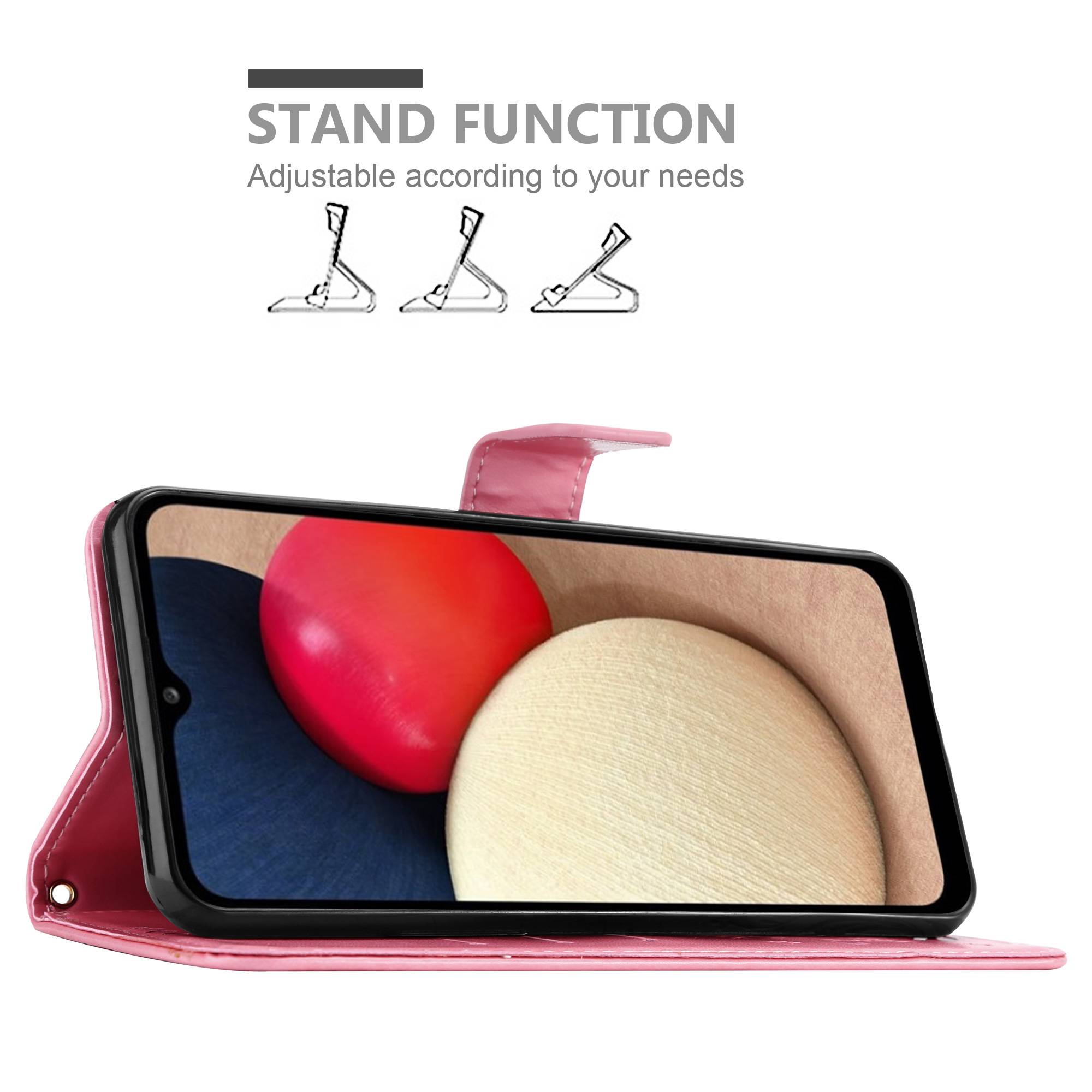 Cadorabo Hülle für Samsung Galaxy A02s Schutz Hülle in Rosa Schutzhülle Handy Hülle Etui Case Blumen Flower