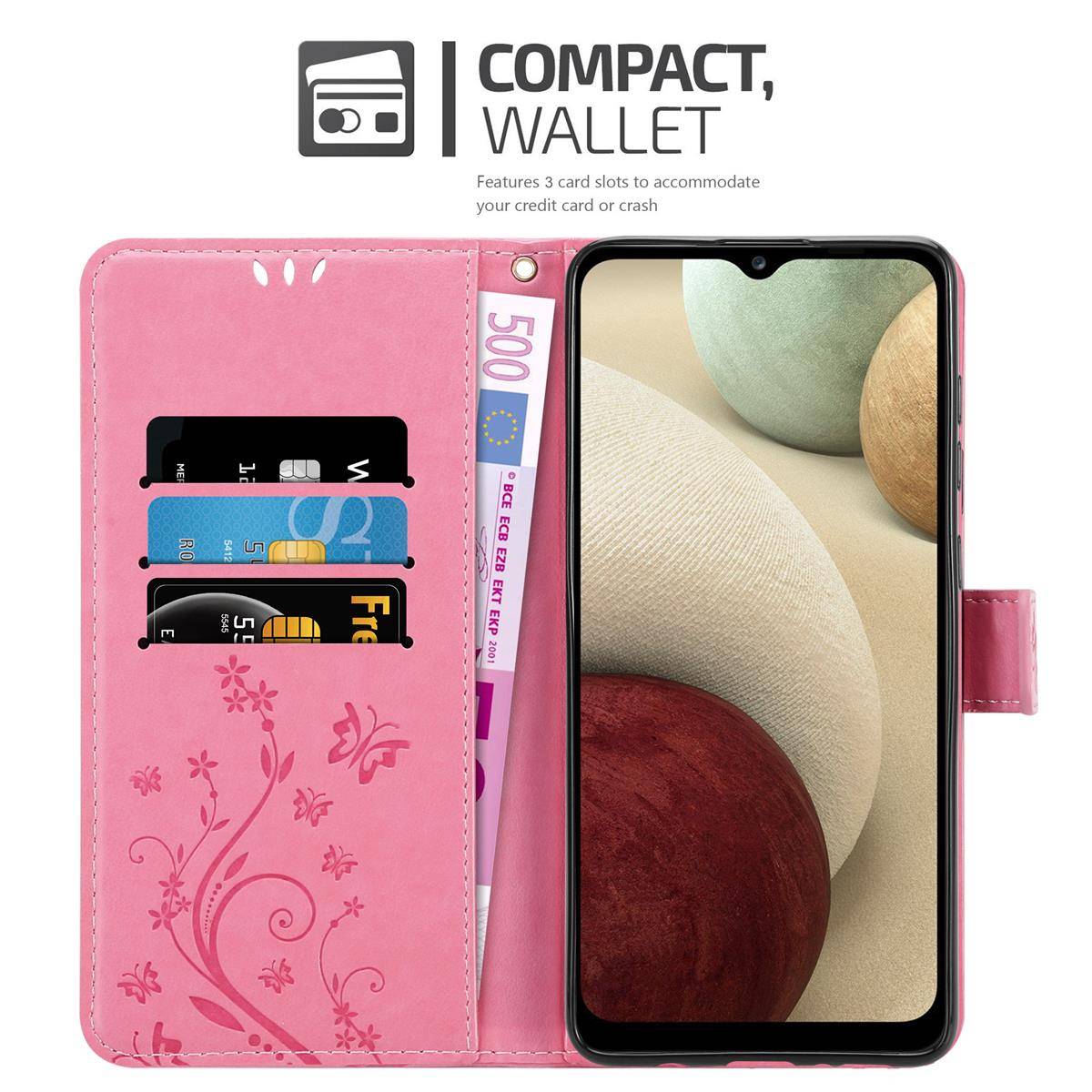 Cadorabo Hülle für Samsung Galaxy A12 / M12 Schutz Hülle in Rosa Schutzhülle Handy Hülle Etui Case Blumen Flower