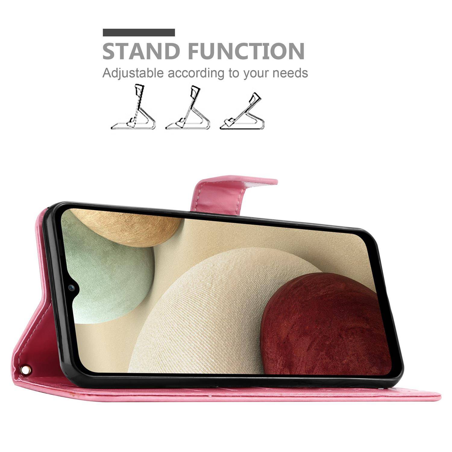 Cadorabo Hülle für Samsung Galaxy A12 / M12 Schutz Hülle in Rosa Schutzhülle Handy Hülle Etui Case Blumen Flower