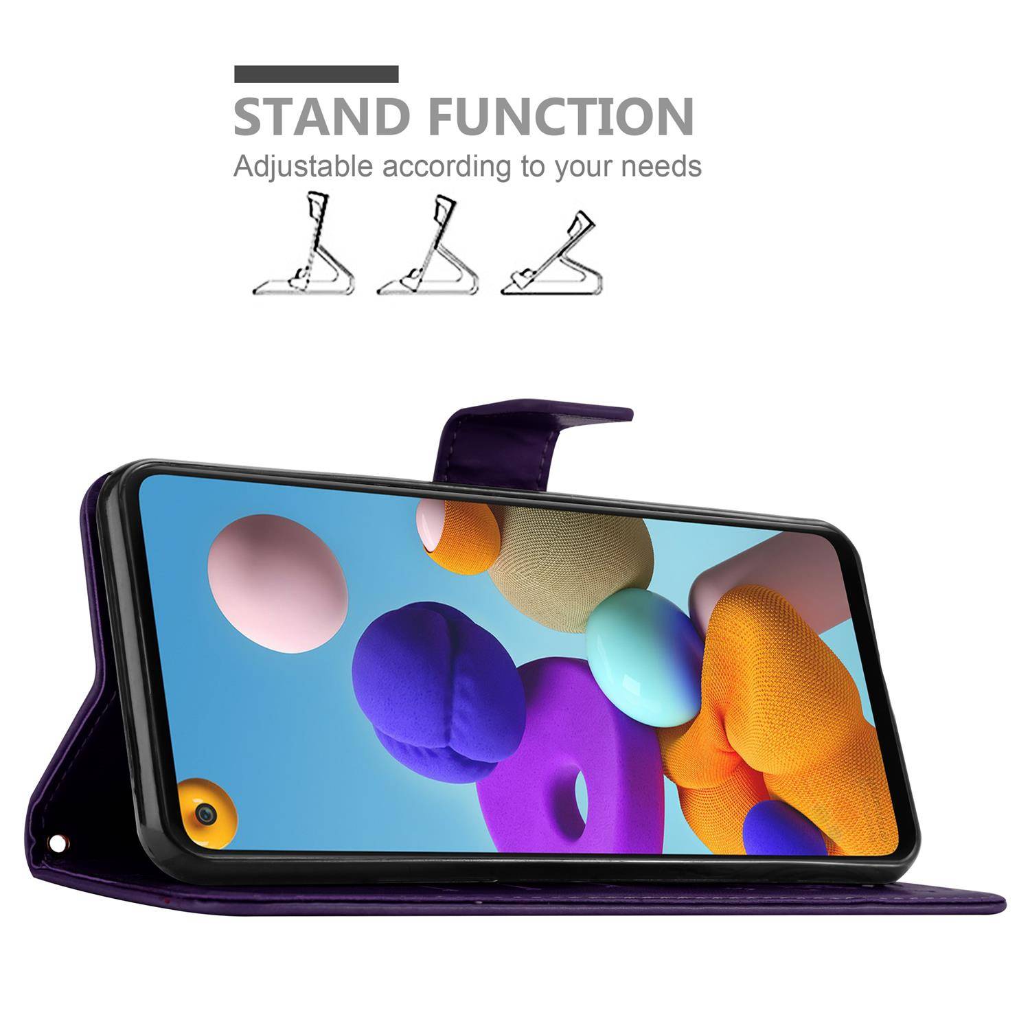 Cadorabo Hülle für Samsung Galaxy A21s Schutz Hülle in Lila Schutzhülle Handy Hülle Etui Case Blumen Flower
