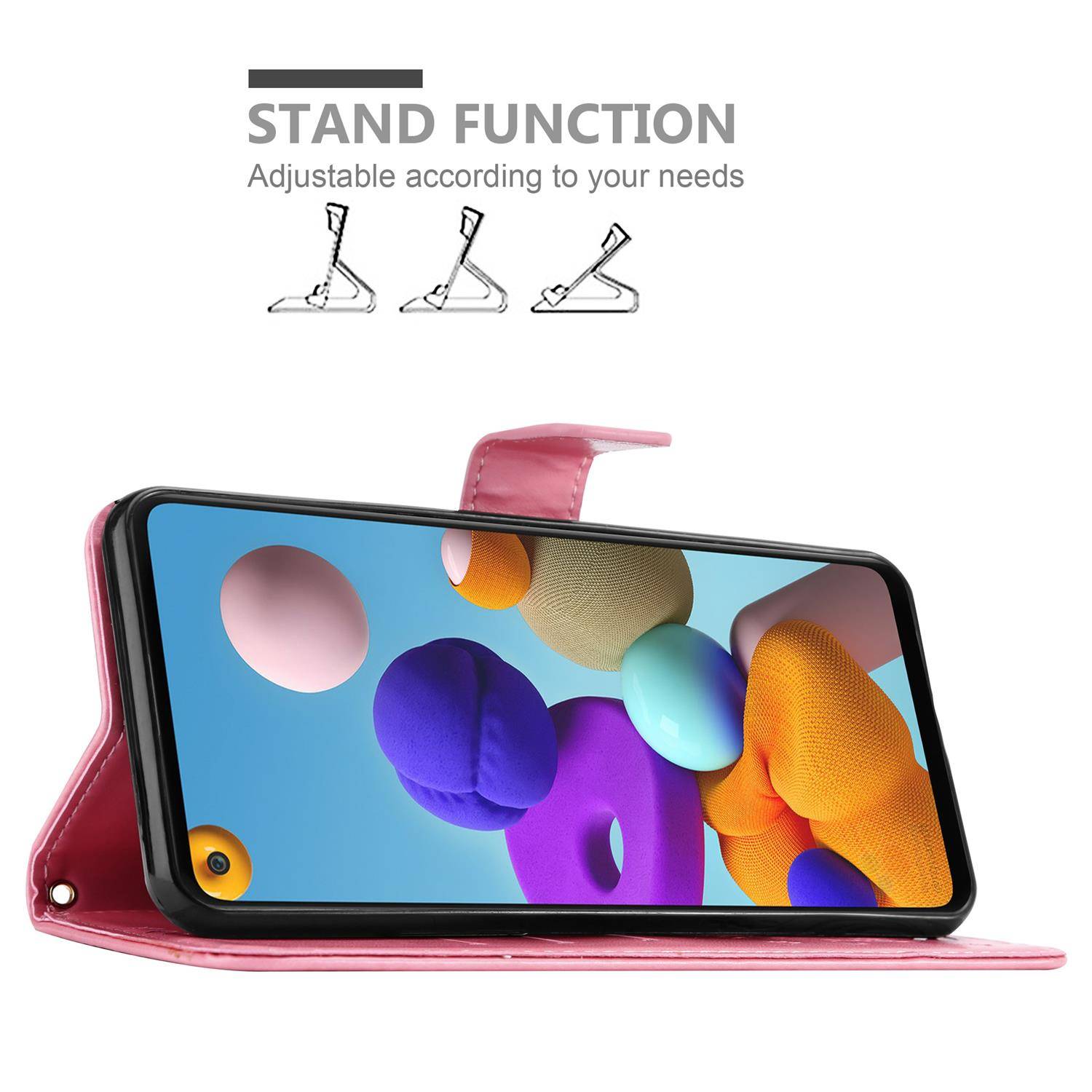 Cadorabo Hülle für Samsung Galaxy A21s Schutz Hülle in Rosa Schutzhülle Handy Hülle Etui Case Blumen Flower