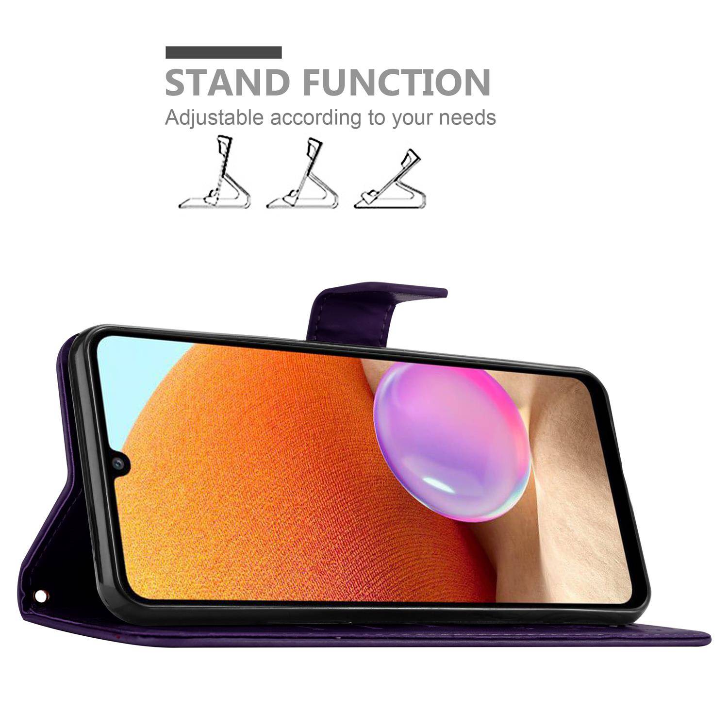 Cadorabo Hülle für Samsung Galaxy A32 4G Schutz Hülle in Lila Schutzhülle Handy Hülle Etui Case Blumen Flower